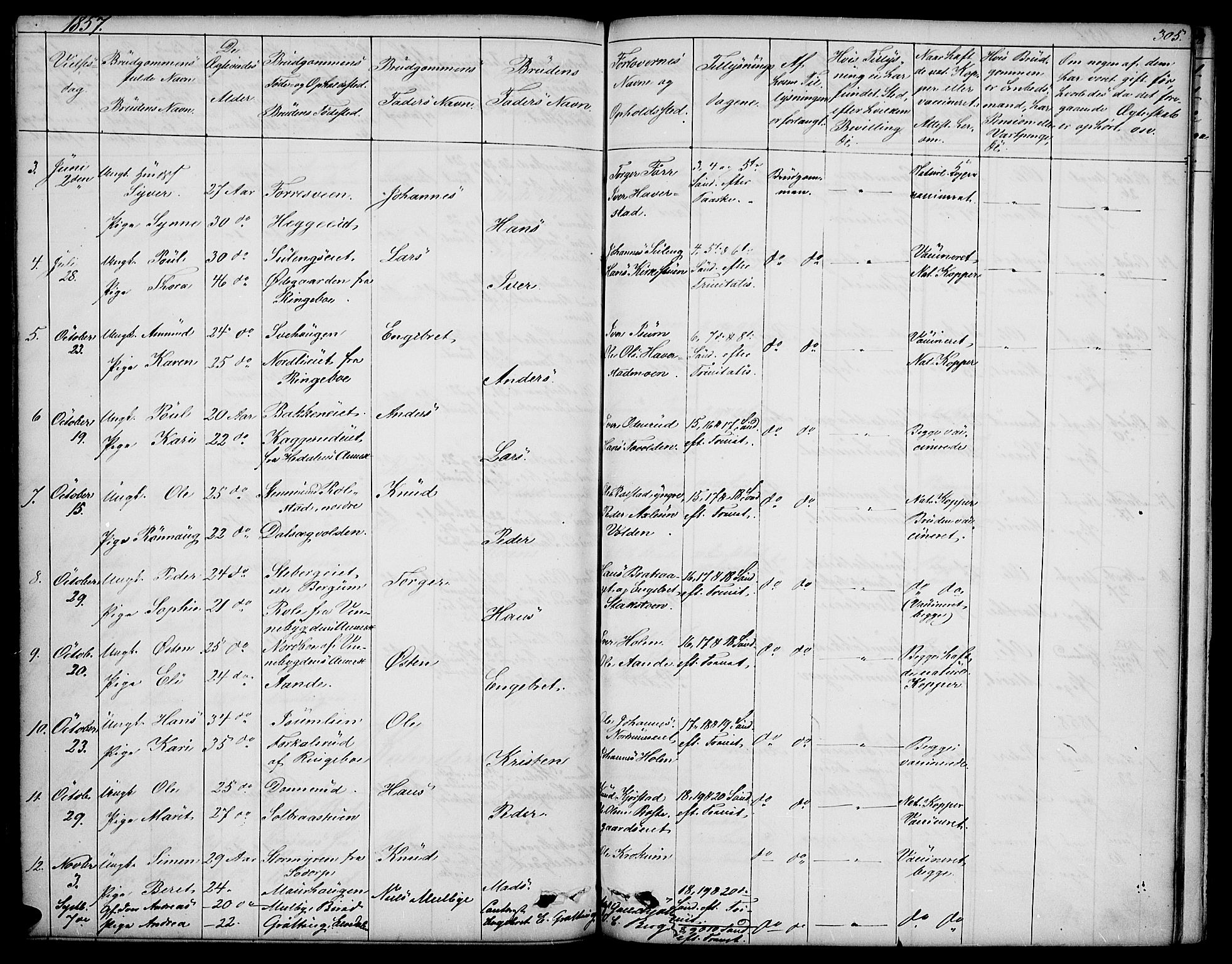 Sør-Fron prestekontor, SAH/PREST-010/H/Ha/Hab/L0001: Parish register (copy) no. 1, 1844-1863, p. 305