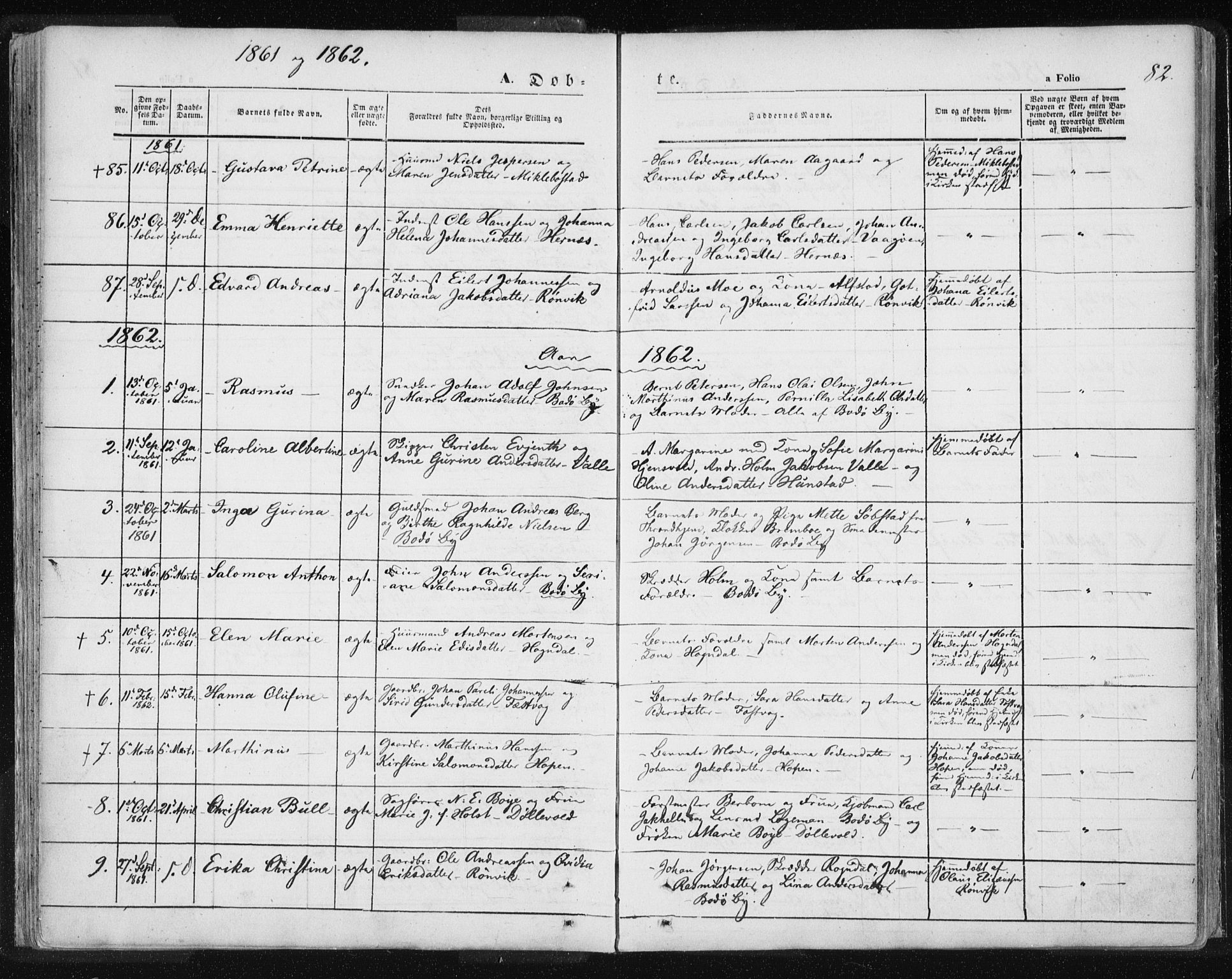 Ministerialprotokoller, klokkerbøker og fødselsregistre - Nordland, SAT/A-1459/801/L0007: Parish register (official) no. 801A07, 1845-1863, p. 82