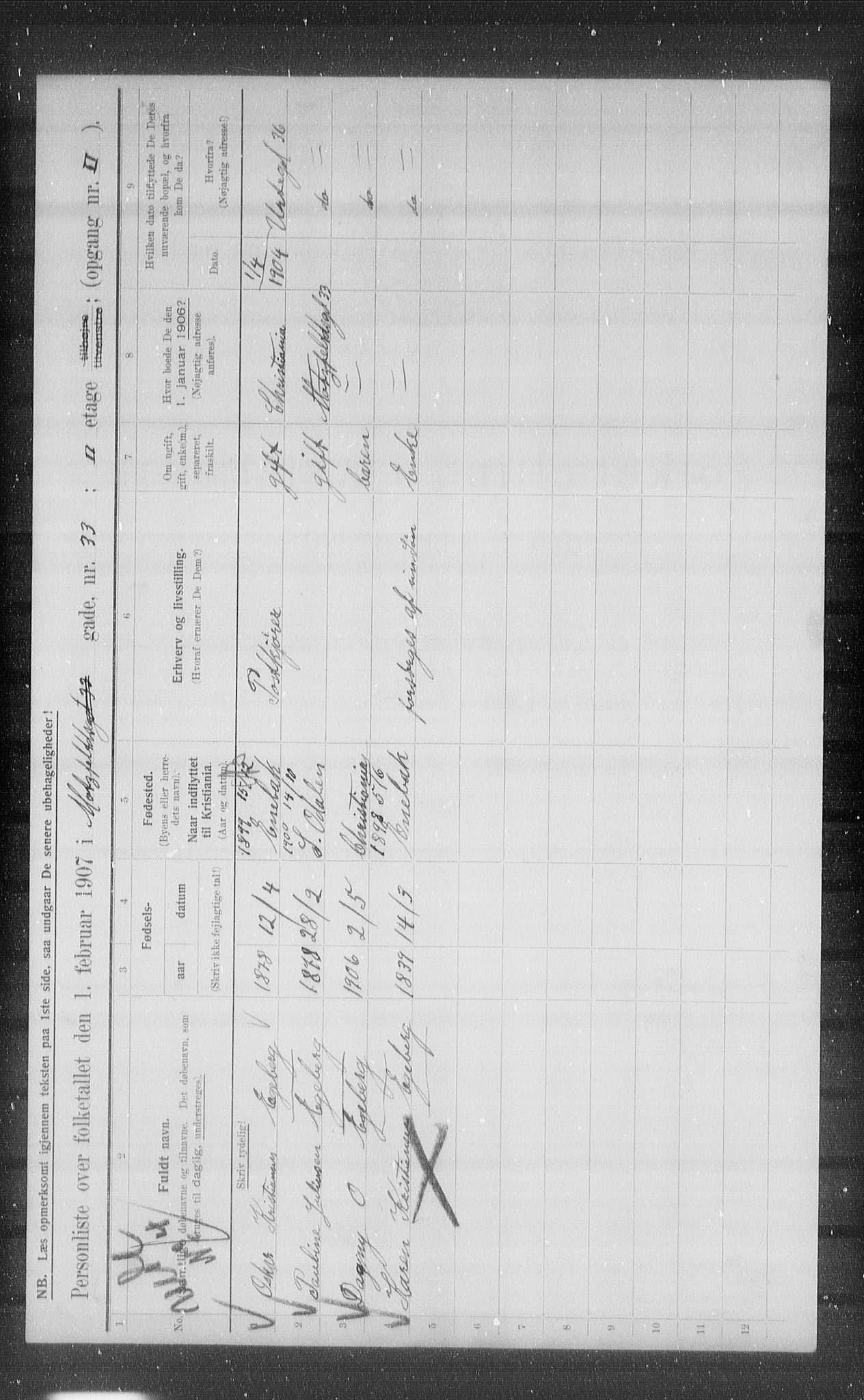 OBA, Municipal Census 1907 for Kristiania, 1907, p. 34011