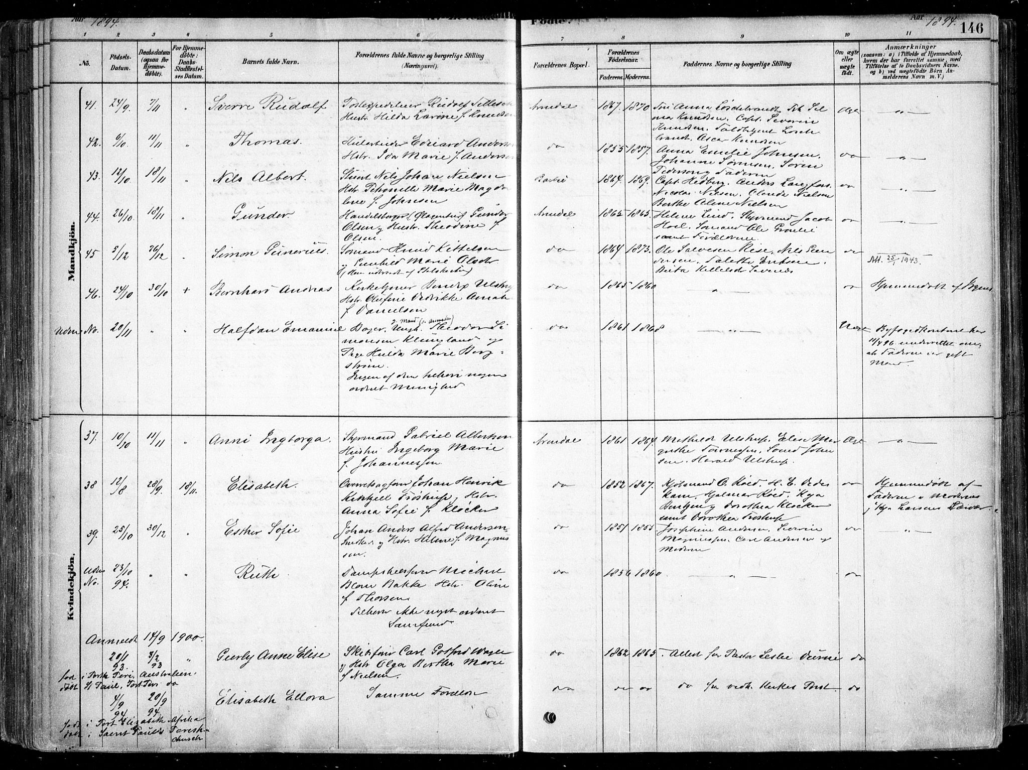 Arendal sokneprestkontor, Trefoldighet, AV/SAK-1111-0040/F/Fa/L0008: Parish register (official) no. A 8, 1878-1899, p. 146