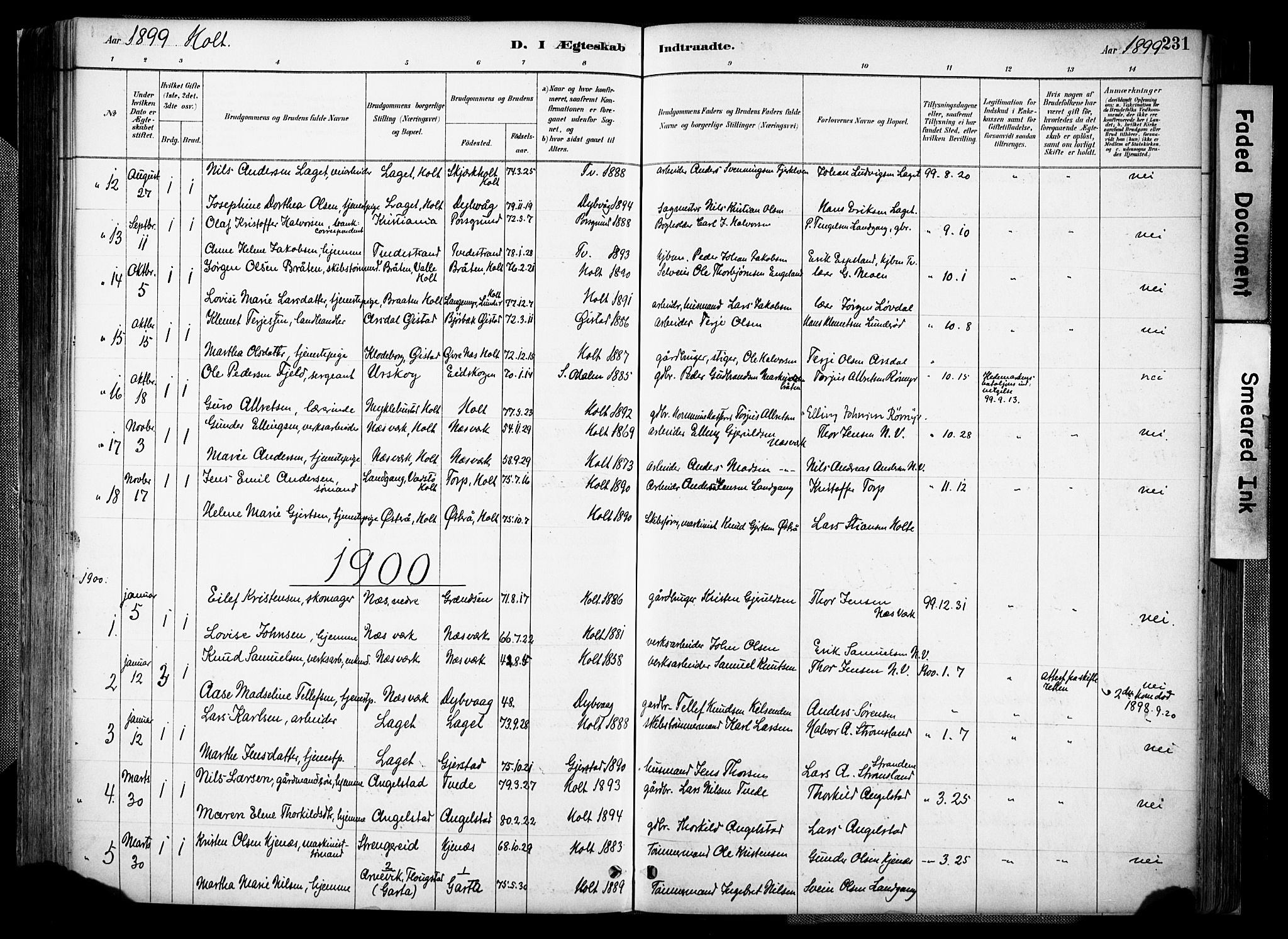 Holt sokneprestkontor, AV/SAK-1111-0021/F/Fa/L0012: Parish register (official) no. A 12, 1885-1907, p. 231