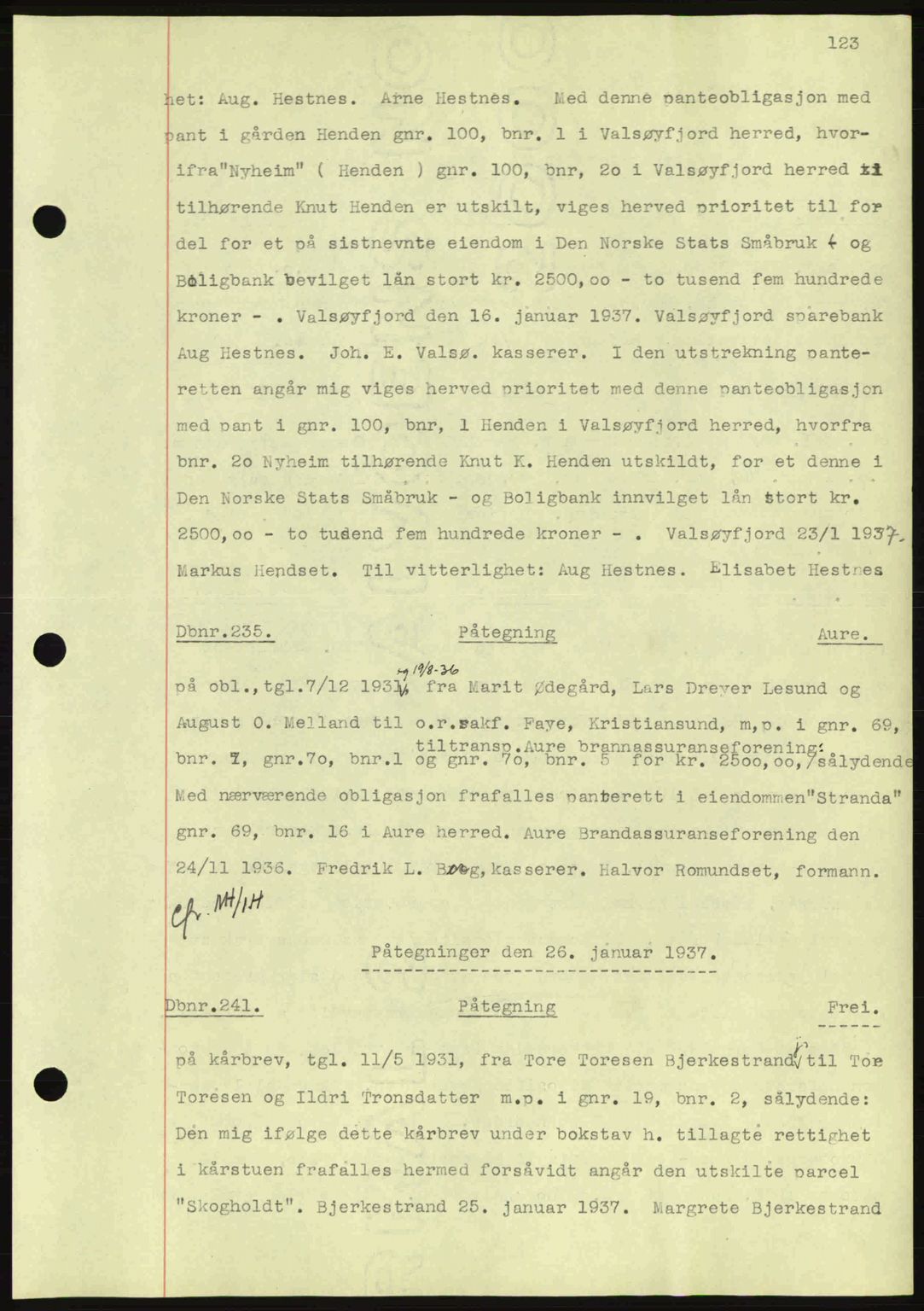 Nordmøre sorenskriveri, AV/SAT-A-4132/1/2/2Ca: Mortgage book no. C80, 1936-1939, Diary no: : 235/1937