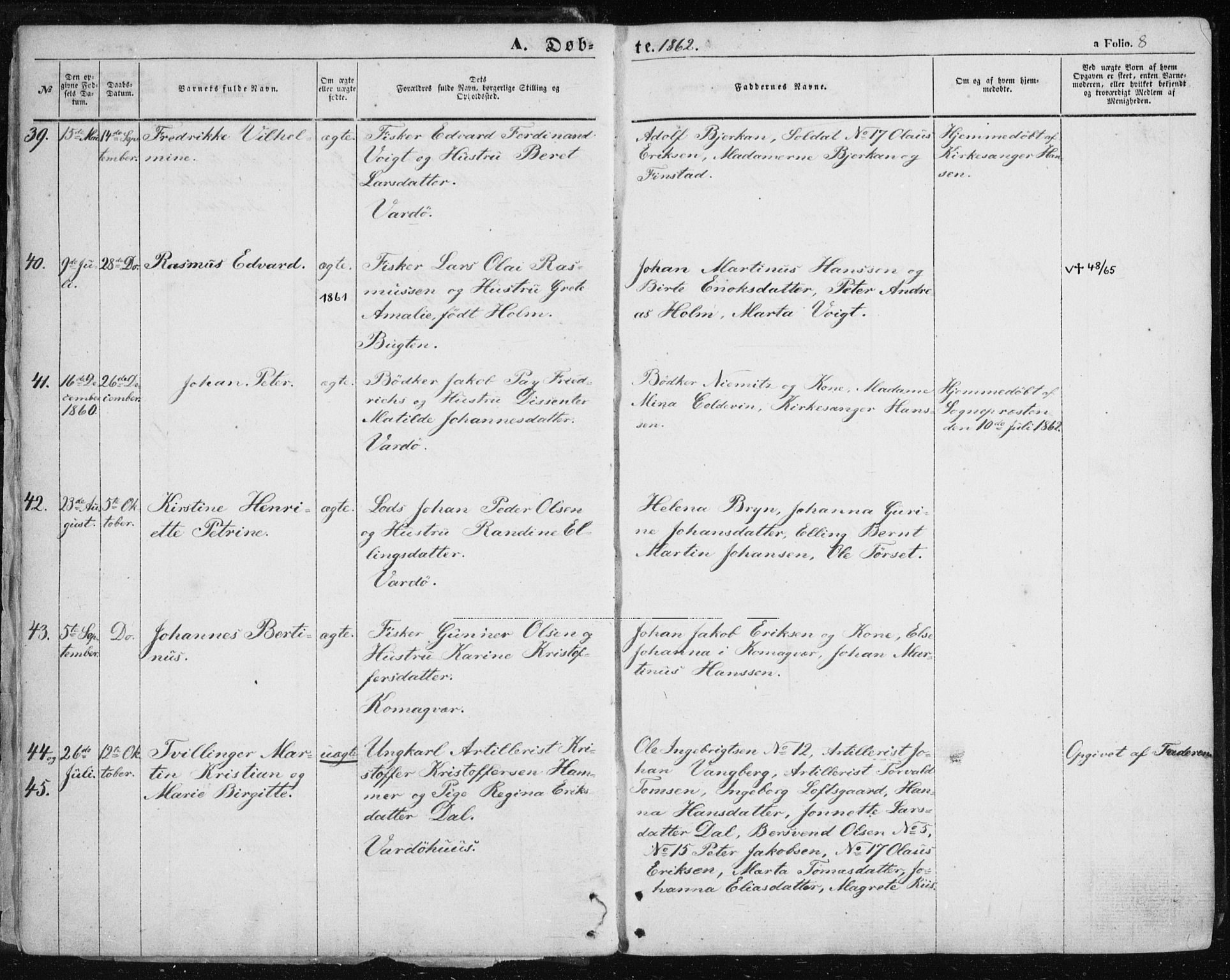 Vardø sokneprestkontor, SATØ/S-1332/H/Ha/L0004kirke: Parish register (official) no. 4, 1862-1871, p. 8
