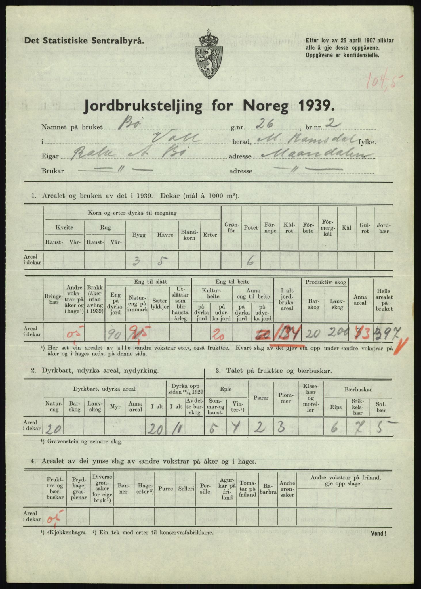 Statistisk sentralbyrå, Næringsøkonomiske emner, Jordbruk, skogbruk, jakt, fiske og fangst, AV/RA-S-2234/G/Gb/L0251: Møre og Romsdal: Voll, Eid, Grytten og Hen, 1939, p. 339