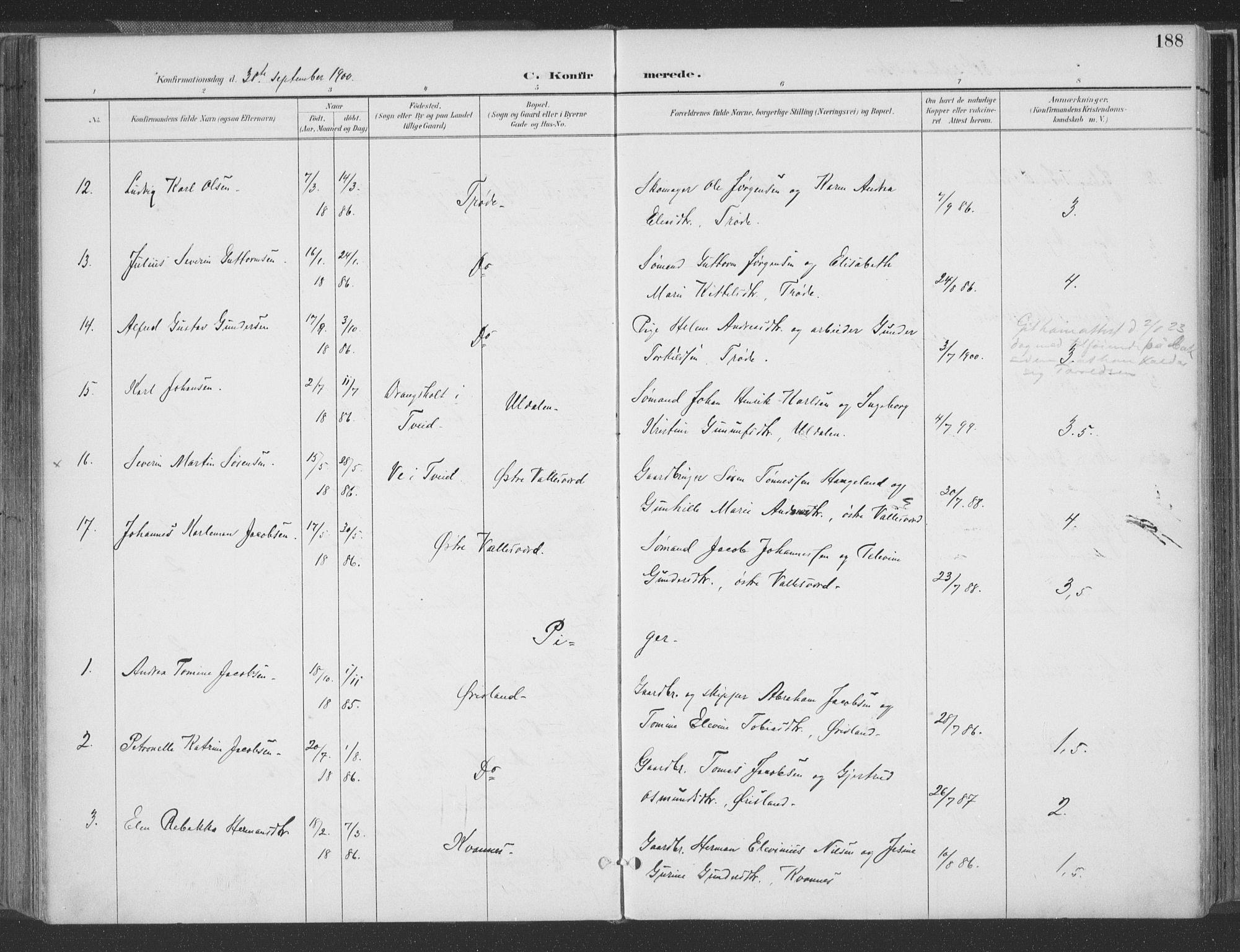 Høvåg sokneprestkontor, AV/SAK-1111-0025/F/Fa/L0006: Parish register (official) no. A 6, 1894-1923, p. 188