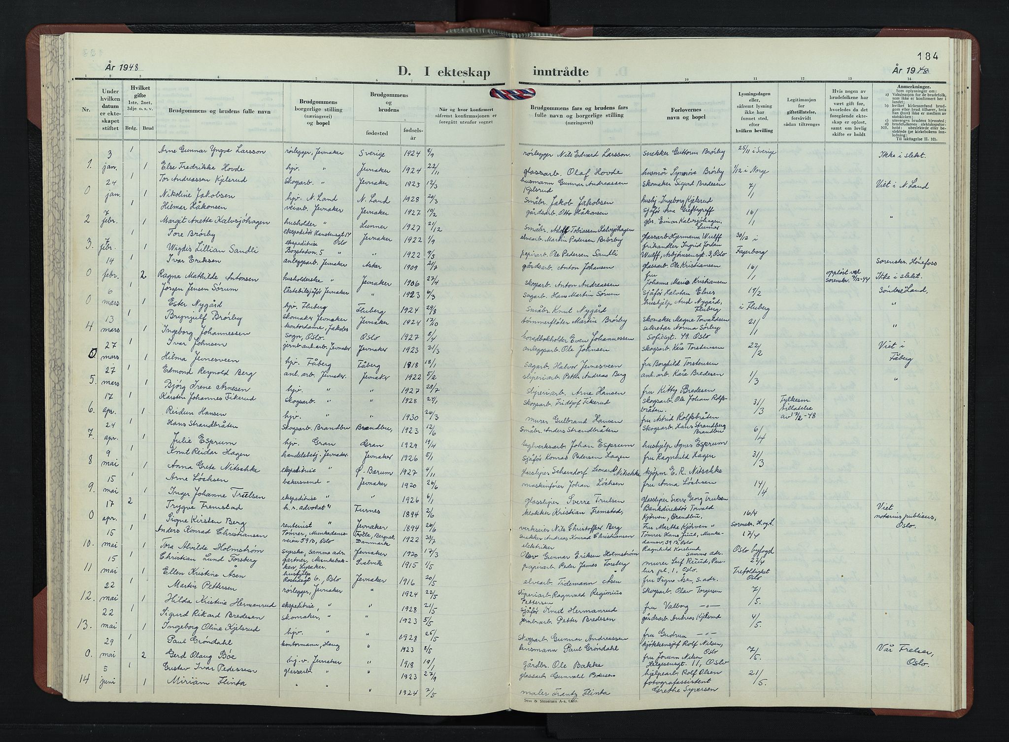 Jevnaker prestekontor, SAH/PREST-116/H/Ha/Hab/L0007: Parish register (copy) no. 7, 1943-1953, p. 184