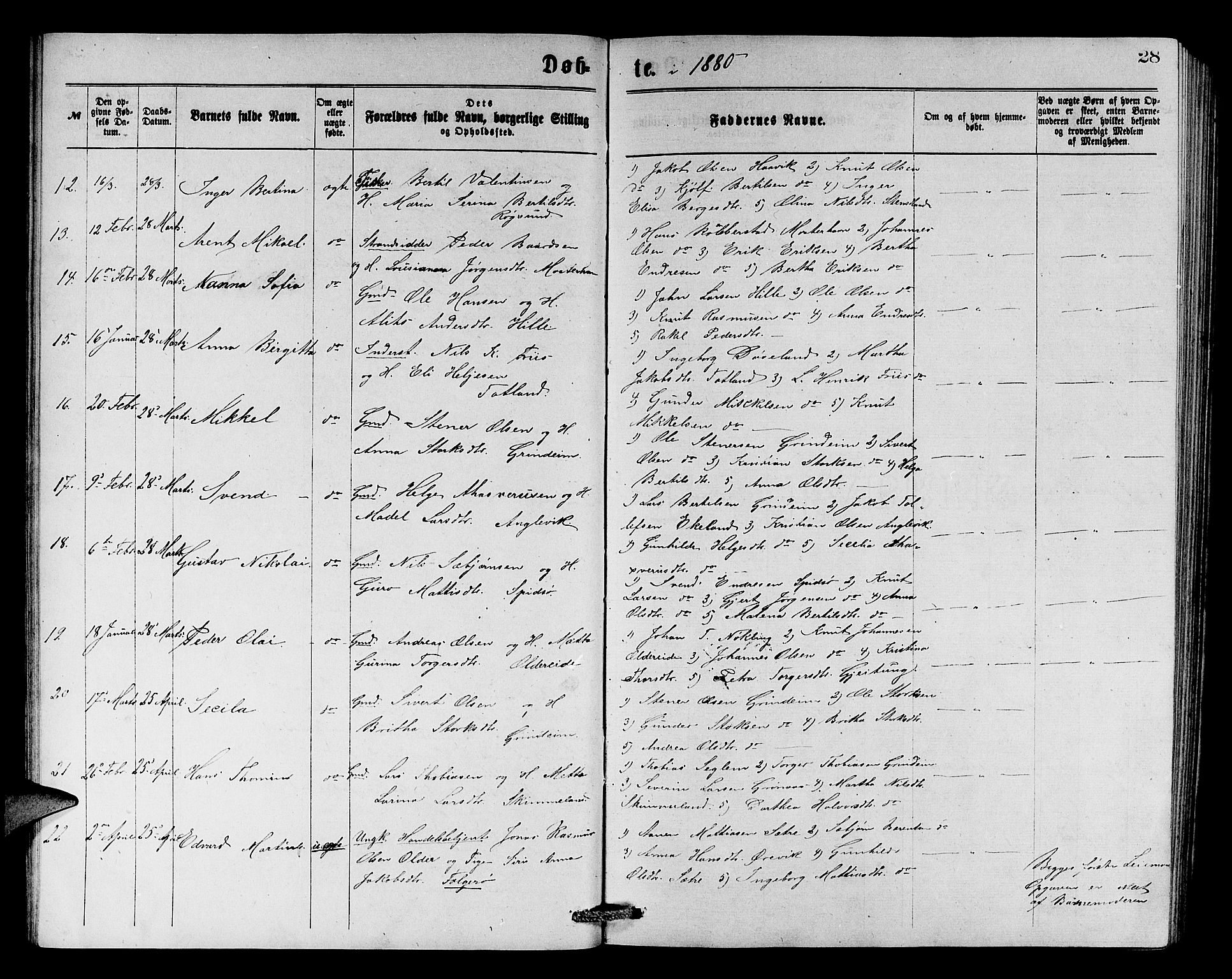 Finnås sokneprestembete, SAB/A-99925/H/Ha/Hab/Haba/L0002: Parish register (copy) no. A 2, 1873-1882, p. 28