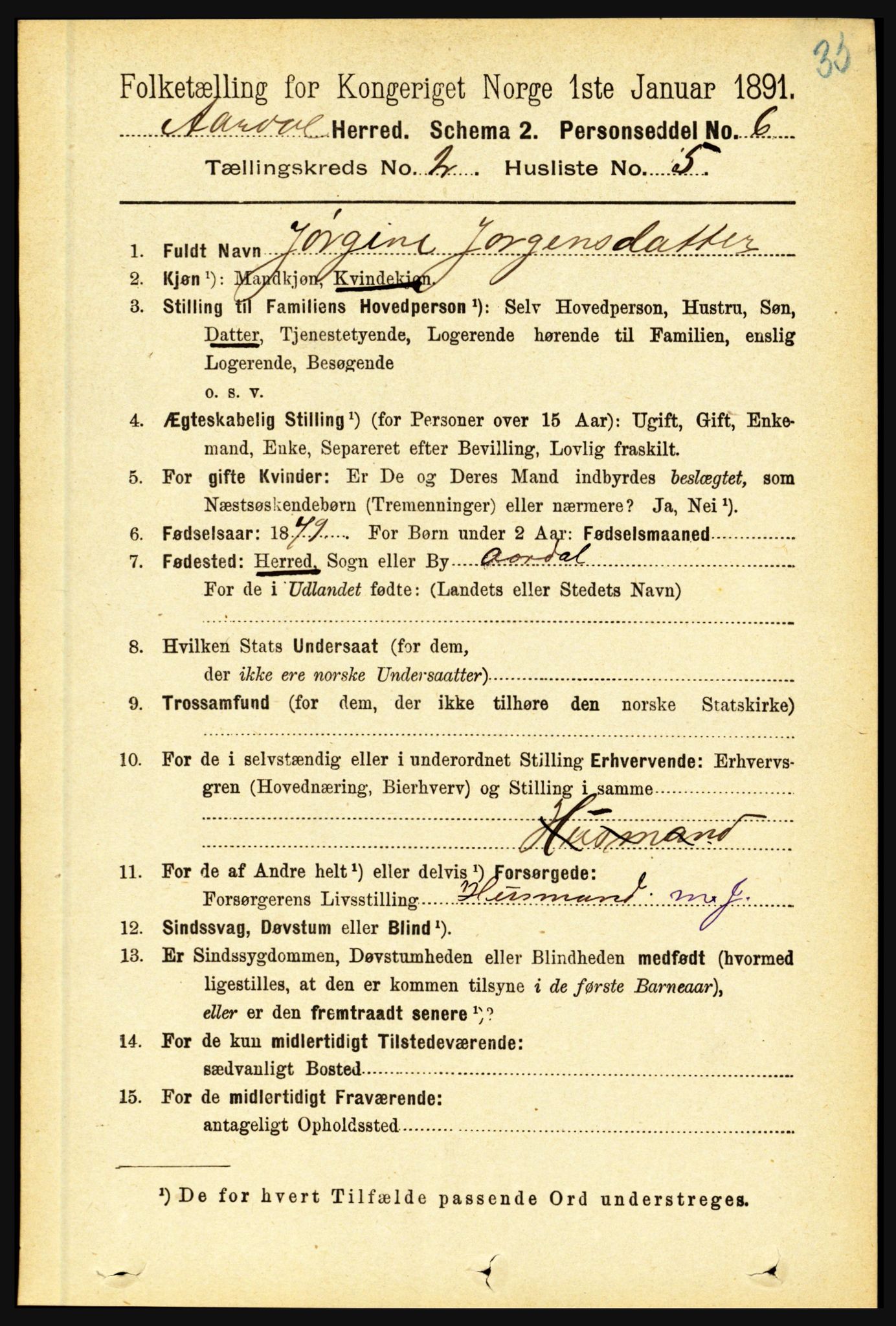 RA, 1891 census for 1424 Årdal, 1891, p. 201