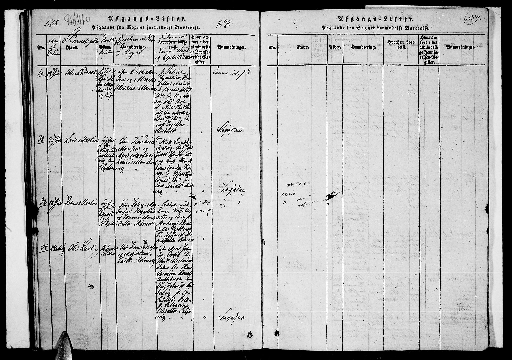 Lyngen sokneprestembete, AV/SATØ-S-1289/H/He/Heb/L0001klokker: Parish register (copy) no. 1, 1826-1838, p. 558-559