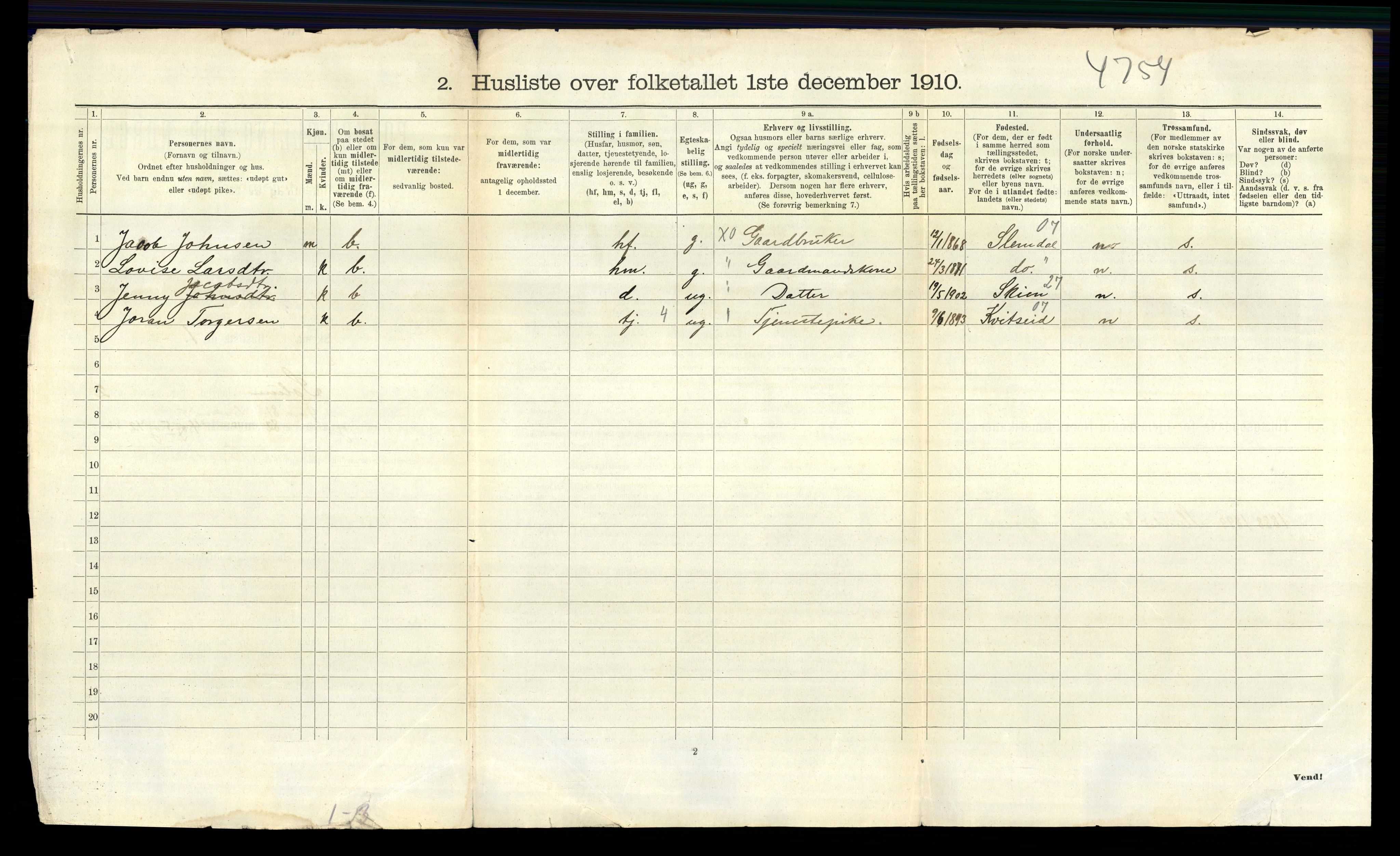 RA, 1910 census for Solum, 1910, p. 542