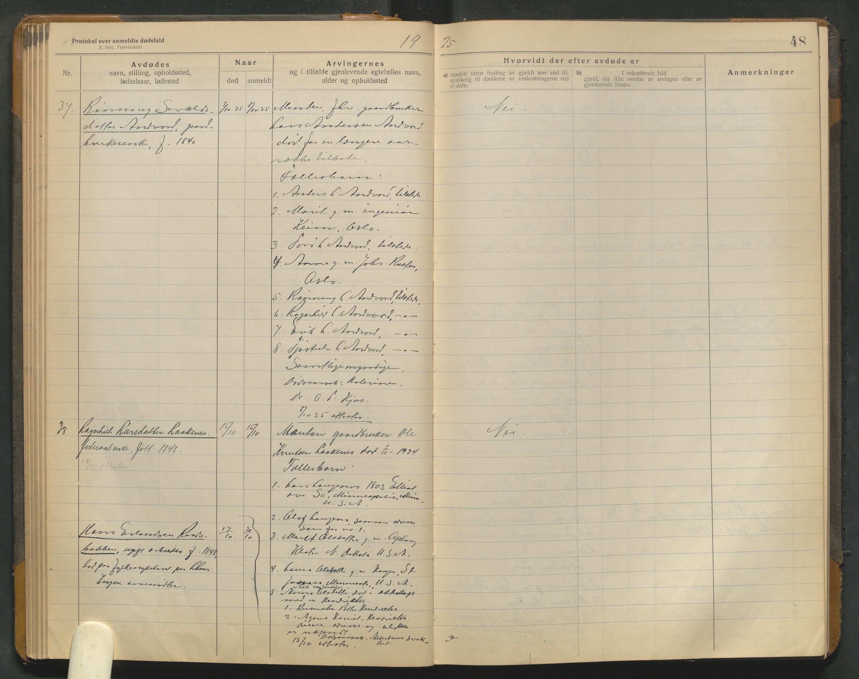 Lom lensmannskontor, AV/SAH-PGL-006/H/Ha/Haa/L0001/0004: Dødsfallsprotokoller / Dødsfallsprotokoll, 1922-1937, p. 48