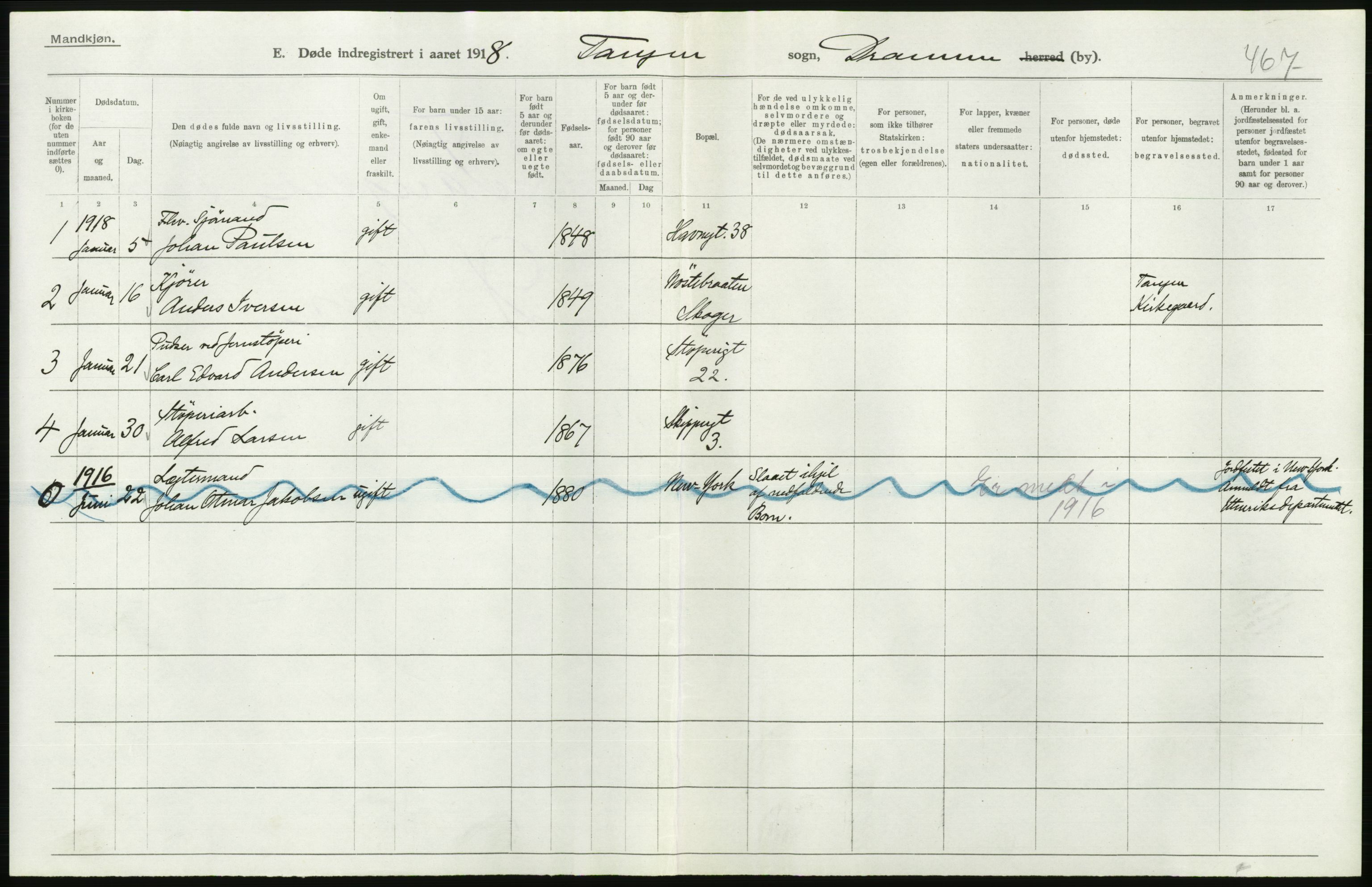 Statistisk sentralbyrå, Sosiodemografiske emner, Befolkning, AV/RA-S-2228/D/Df/Dfb/Dfbh/L0020: Buskerud fylke: Døde. Bygder og byer., 1918, p. 468