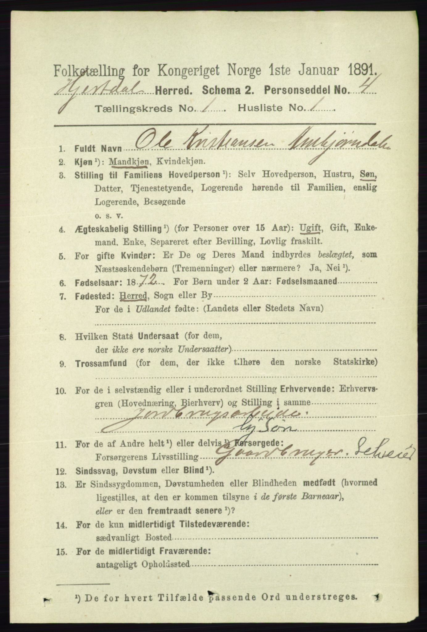 RA, 1891 census for 0827 Hjartdal, 1891, p. 122