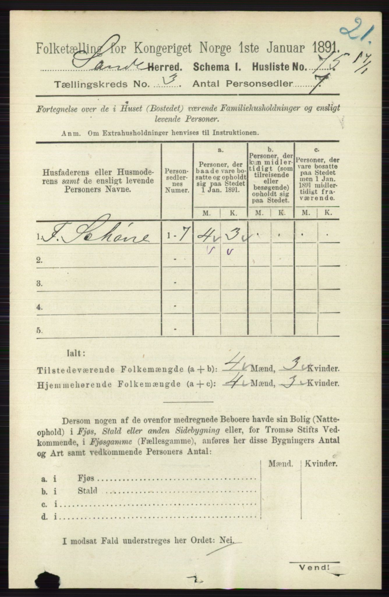 RA, 1891 census for 0713 Sande, 1891, p. 935