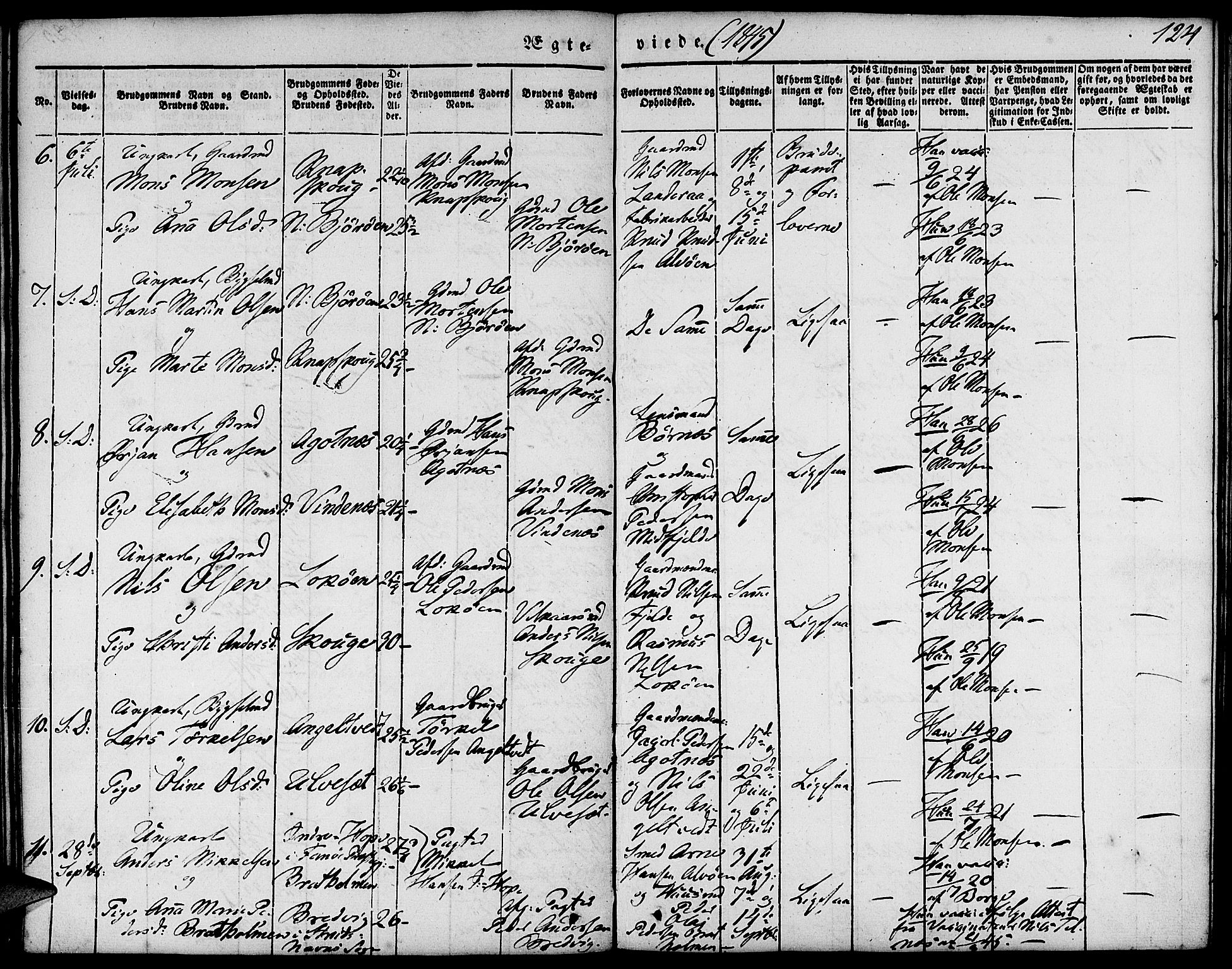 Fjell sokneprestembete, AV/SAB-A-75301/H/Haa: Parish register (official) no. A 1, 1835-1850, p. 124