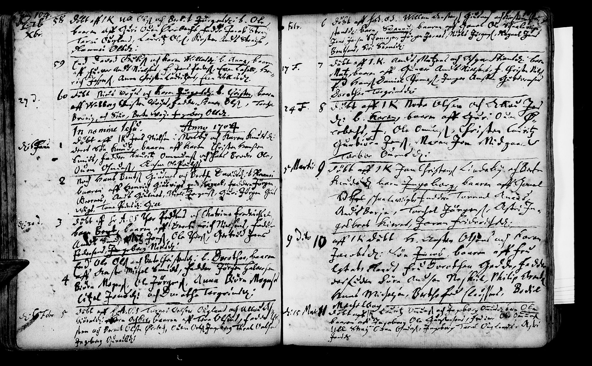 Oddernes sokneprestkontor, AV/SAK-1111-0033/F/Fa/Faa/L0001: Parish register (official) no. A 1, 1692-1718, p. 104-105