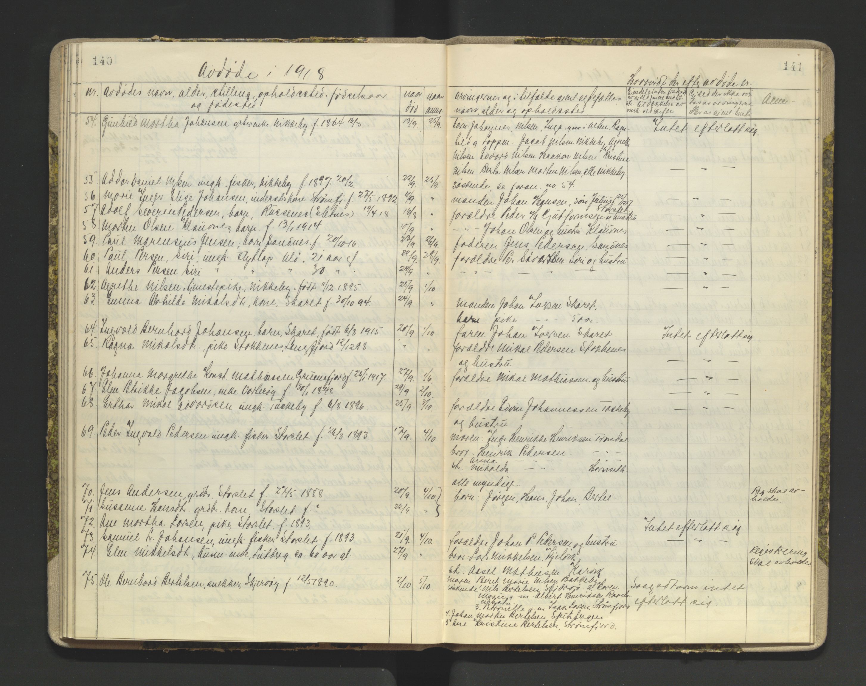 Lyngen sorenskriveri, AV/SATØ-SATØ-0052/1/I/Ia/L0577: Dødsfallsprotokoll, 1917-1919, p. 140-141