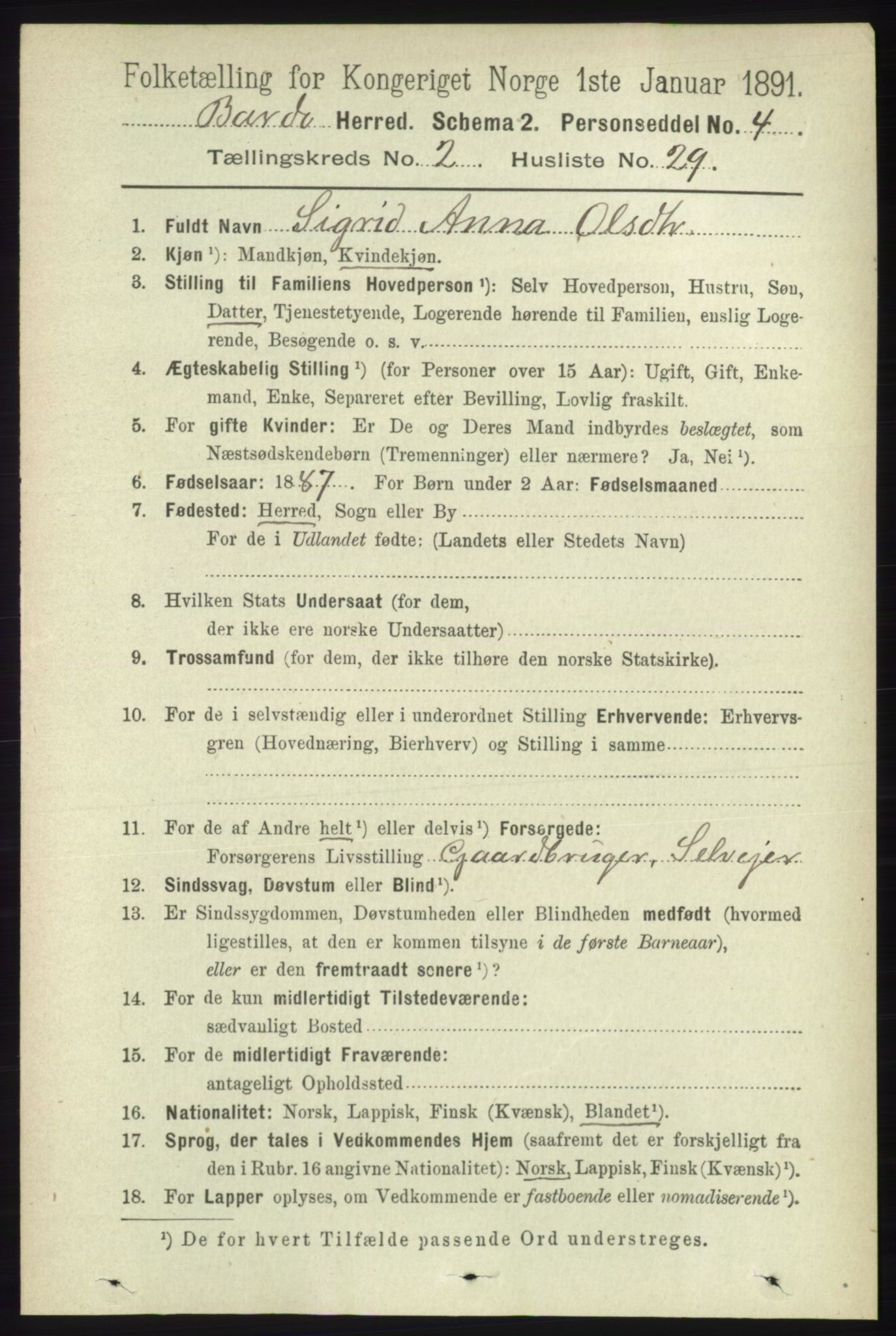 RA, 1891 census for 1922 Bardu, 1891, p. 696