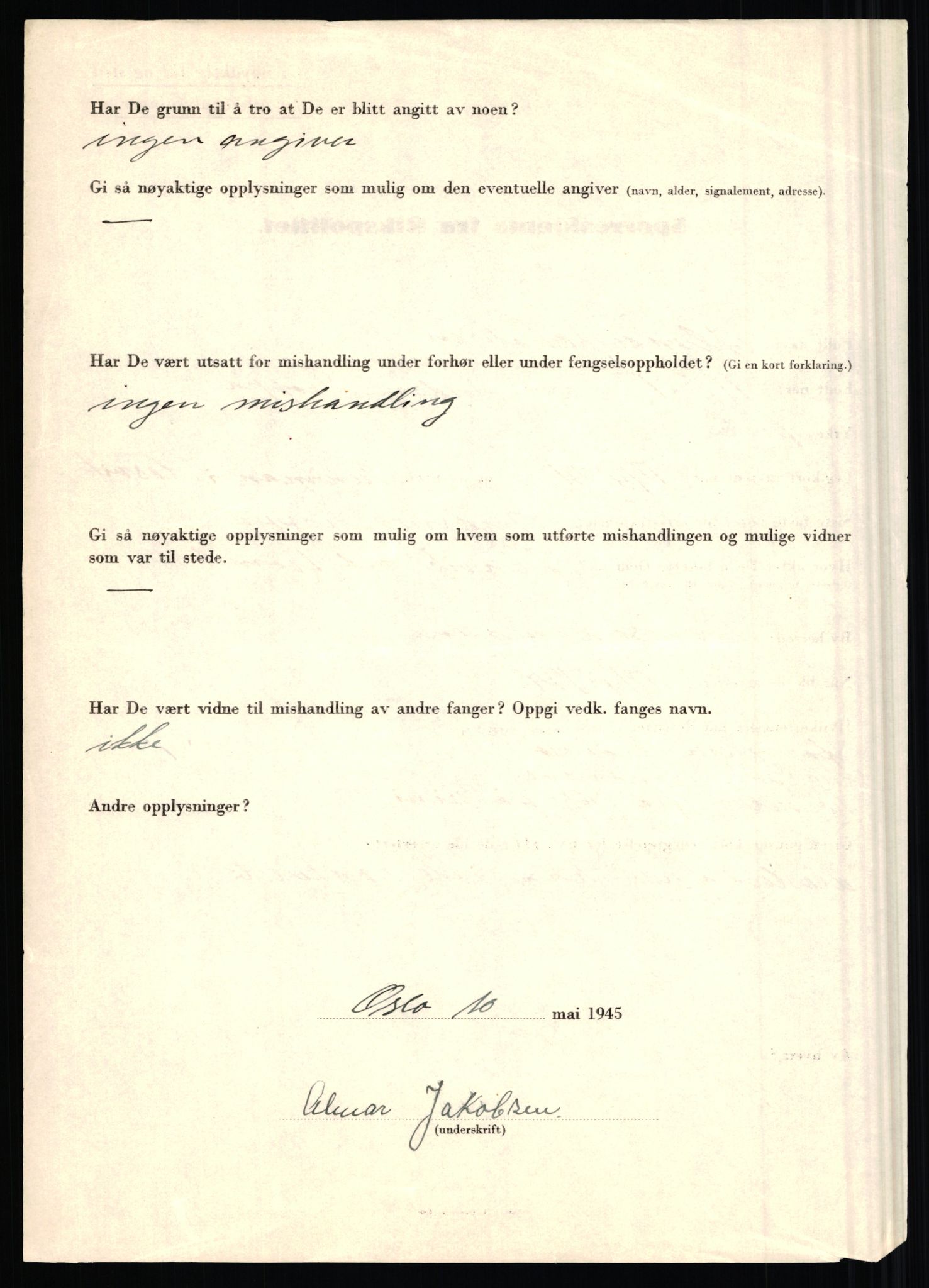 Rikspolitisjefen, AV/RA-S-1560/L/L0008: Jaffe, Bernhard - Karset, Helge Hafsahl, 1940-1945, p. 10