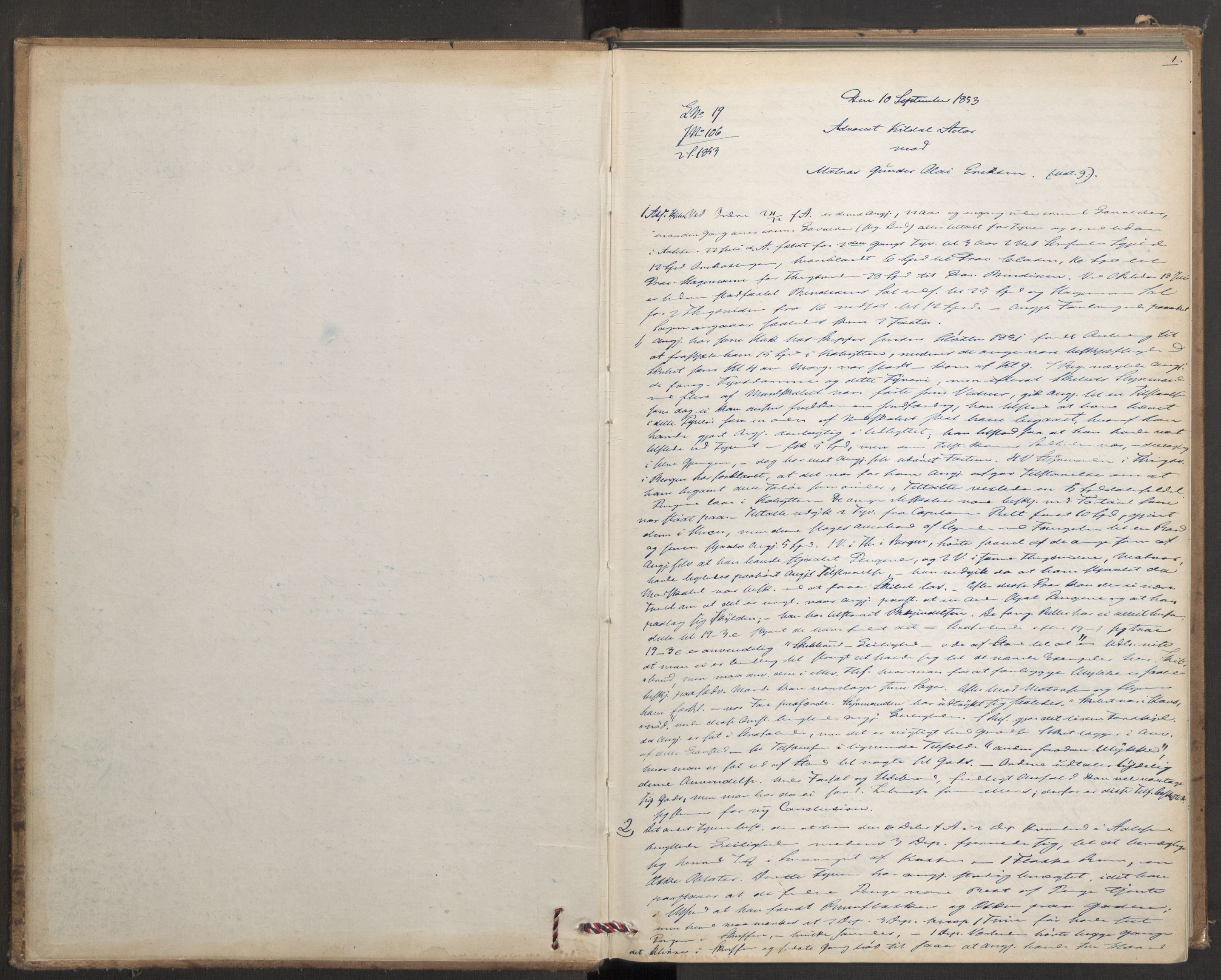 Høyesterett, AV/RA-S-1002/E/Eb/Ebb/L0046/0002: Voteringsprotokoller / Voteringsprotokoll, 1853-1854, p. 1a
