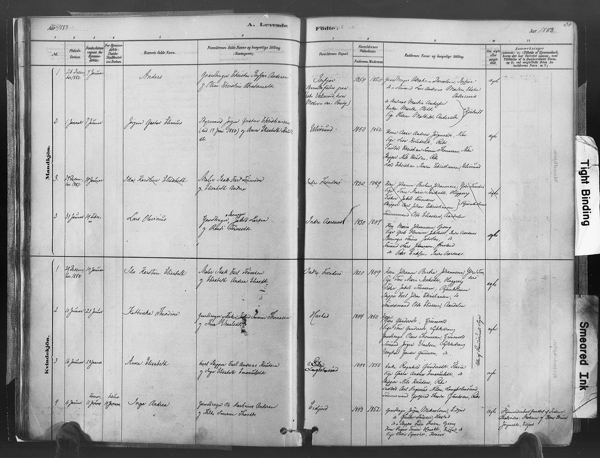 Høvåg sokneprestkontor, SAK/1111-0025/F/Fa/L0005: Parish register (official) no. A 5, 1878-1893, p. 34