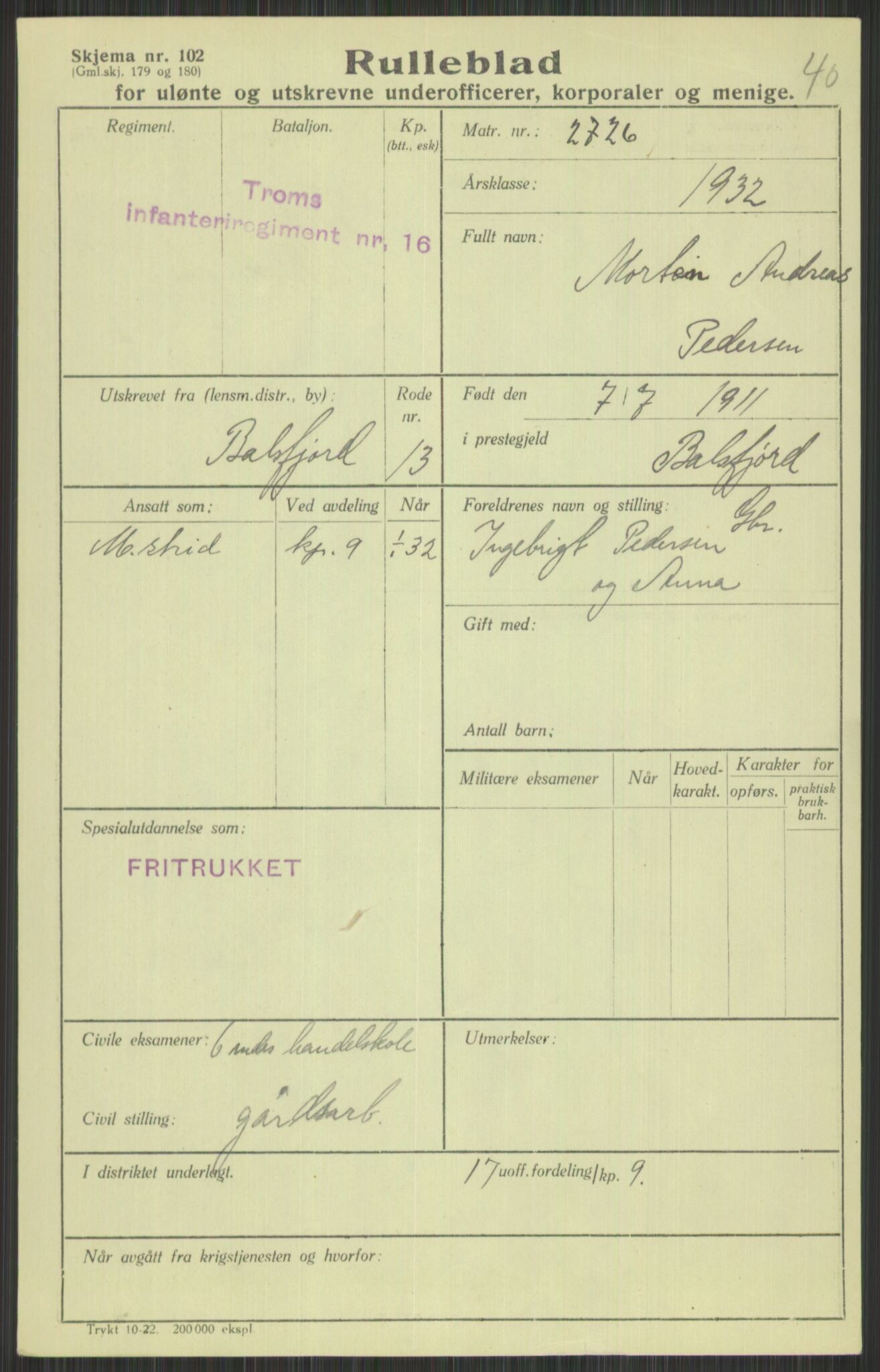 Forsvaret, Troms infanteriregiment nr. 16, AV/RA-RAFA-3146/P/Pa/L0016: Rulleblad for regimentets menige mannskaper, årsklasse 1932, 1932, p. 1307