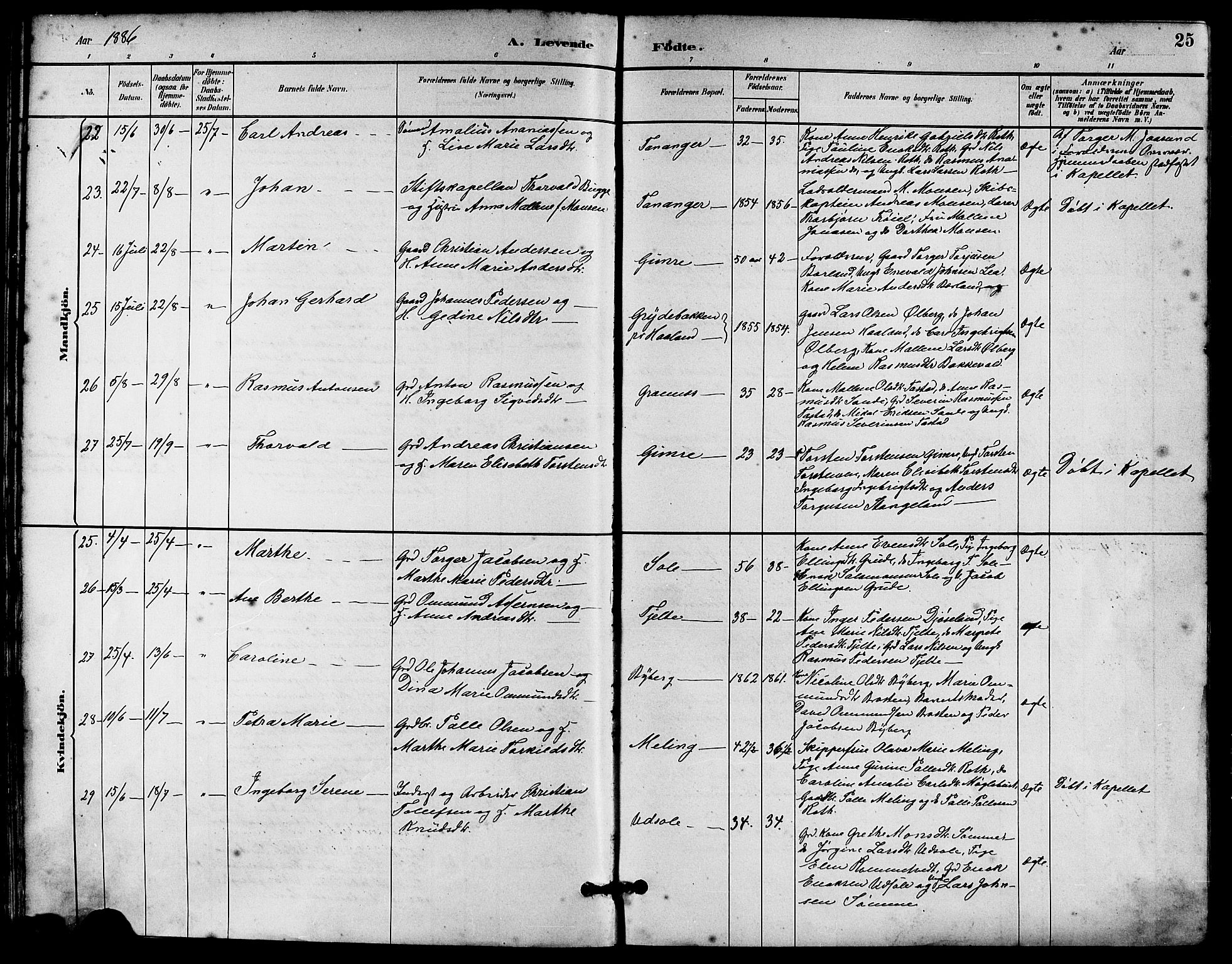 Håland sokneprestkontor, AV/SAST-A-101802/001/30BA/L0010: Parish register (official) no. A 9, 1883-1888, p. 25