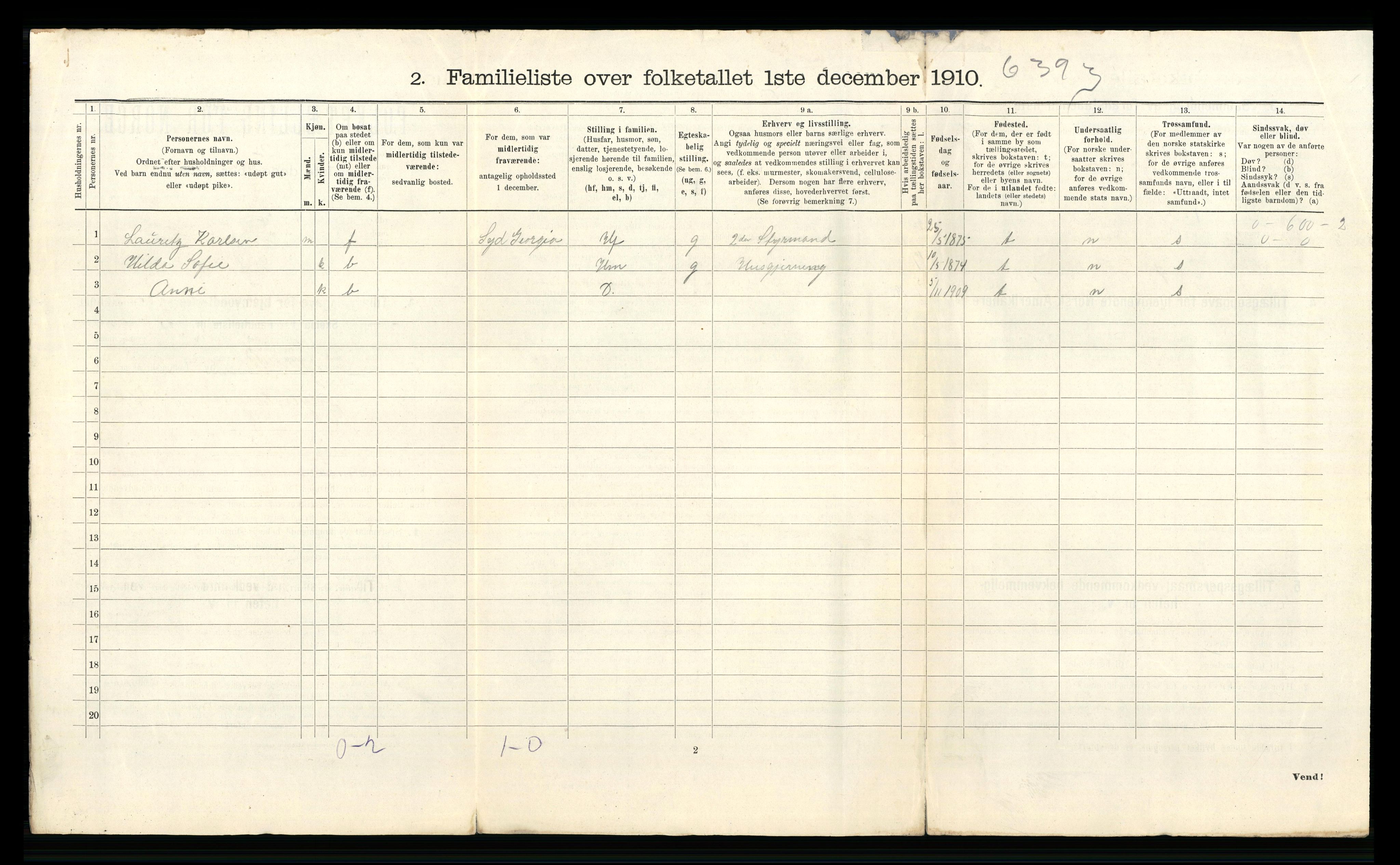 RA, 1910 census for Larvik, 1910, p. 2682