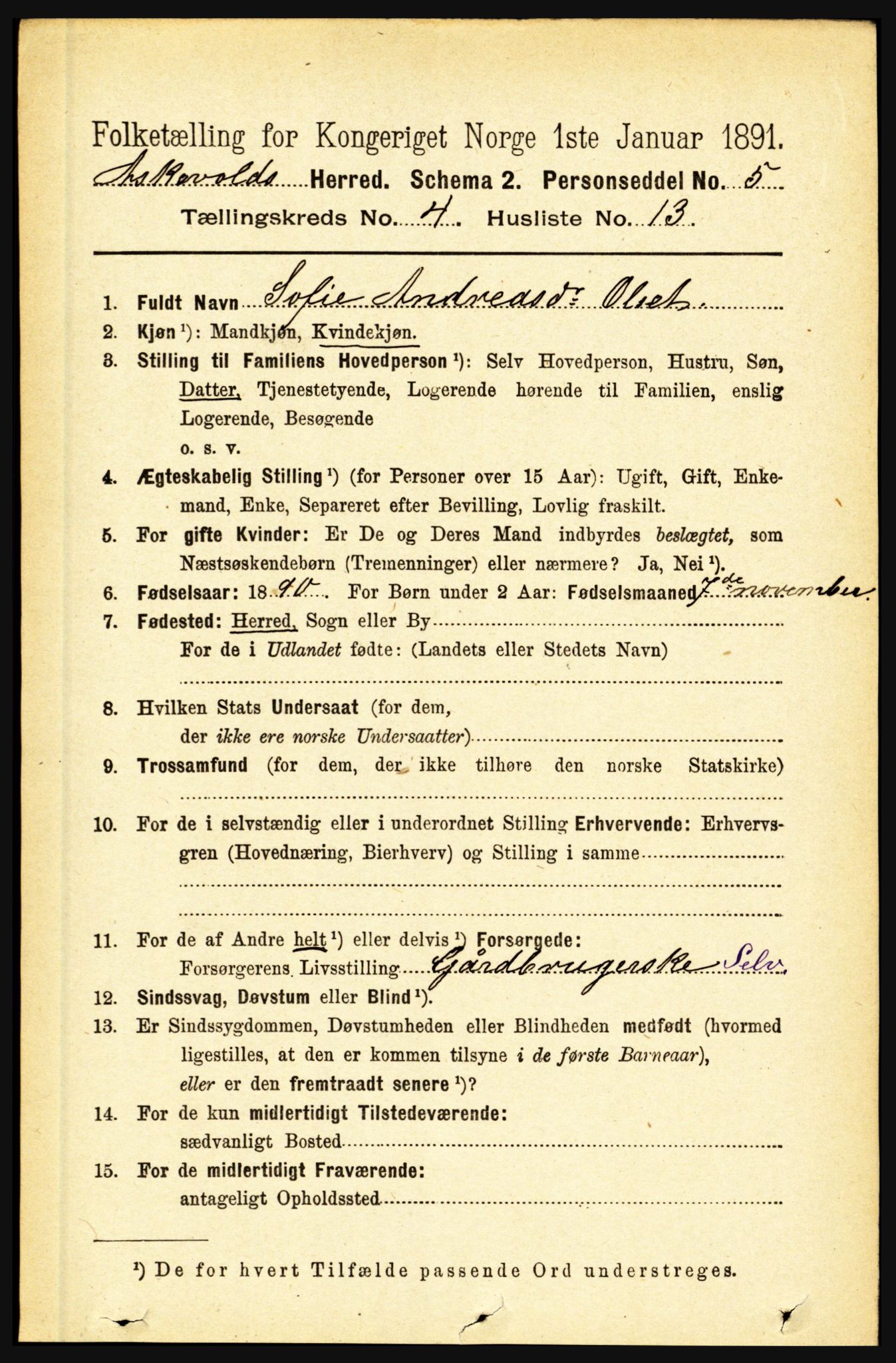 RA, 1891 census for 1428 Askvoll, 1891, p. 1309