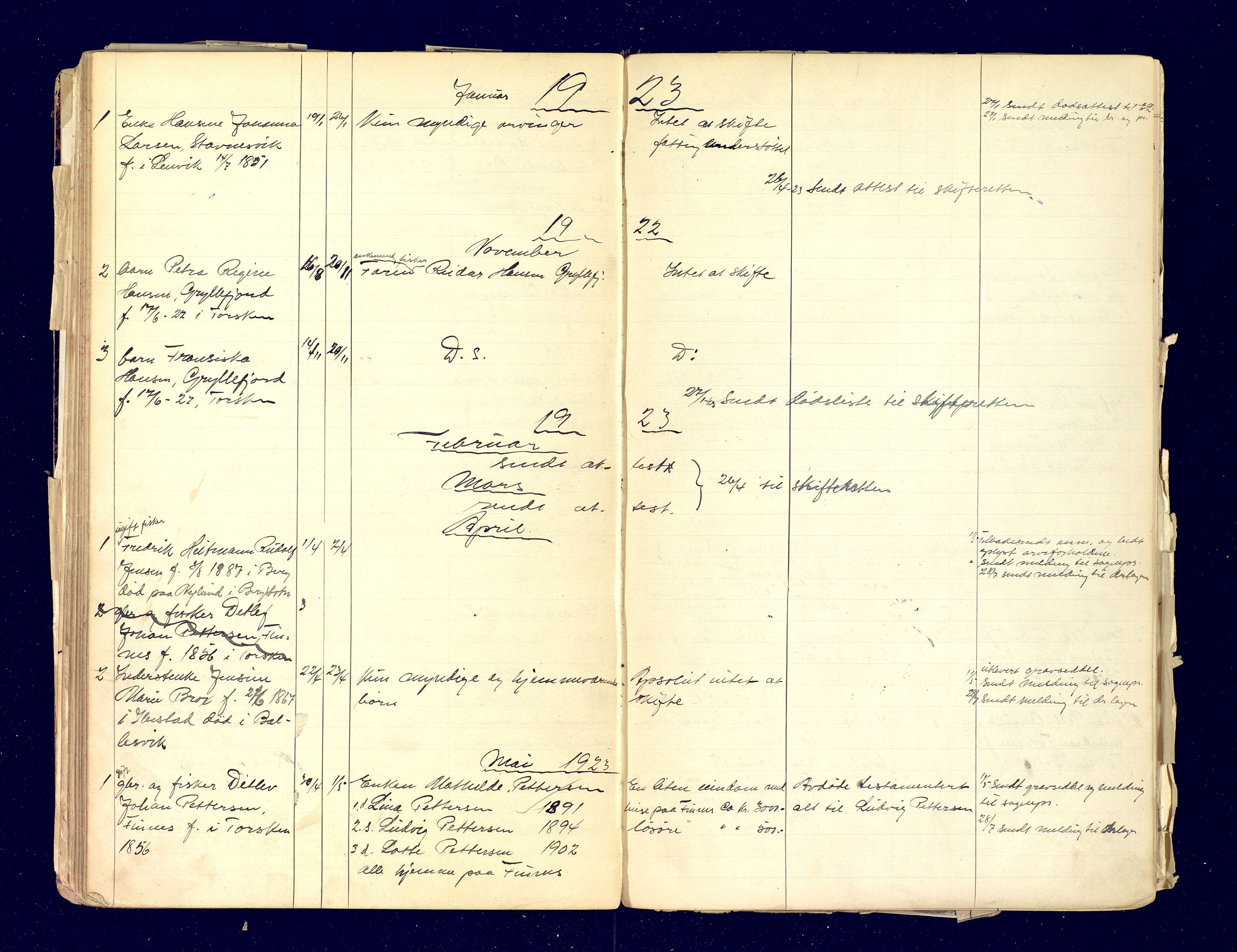 Berg og Torsken lensmannskontor, SATØ/S-1274/F/Fj/Fja/L0152: Dødsfallsprotokoll, 1903-1931