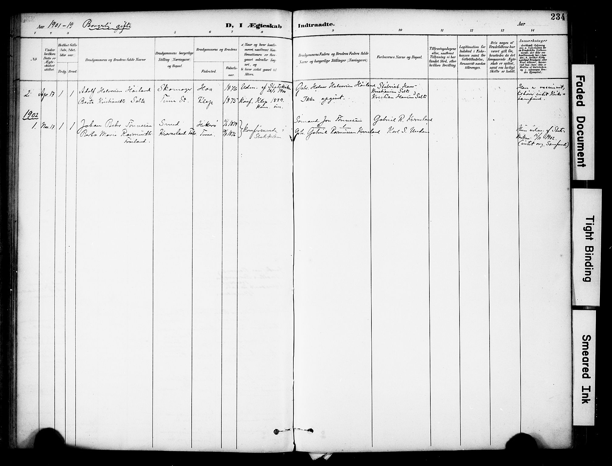 Lye sokneprestkontor, SAST/A-101794/001/30BA/L0011: Parish register (official) no. A 9, 1893-1903, p. 234
