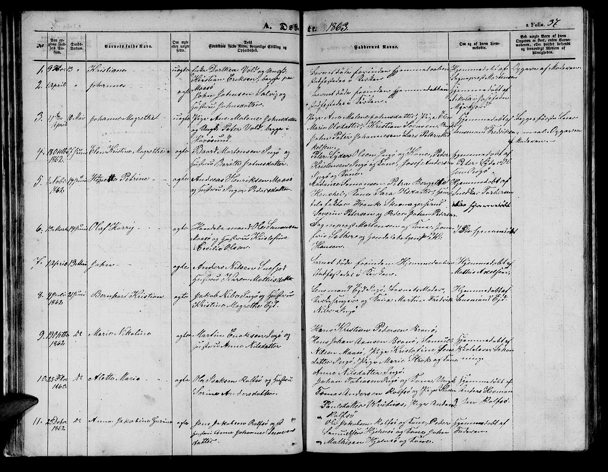Måsøy sokneprestkontor, AV/SATØ-S-1348/H/Hb/L0001klokker: Parish register (copy) no. 1, 1852-1877, p. 37