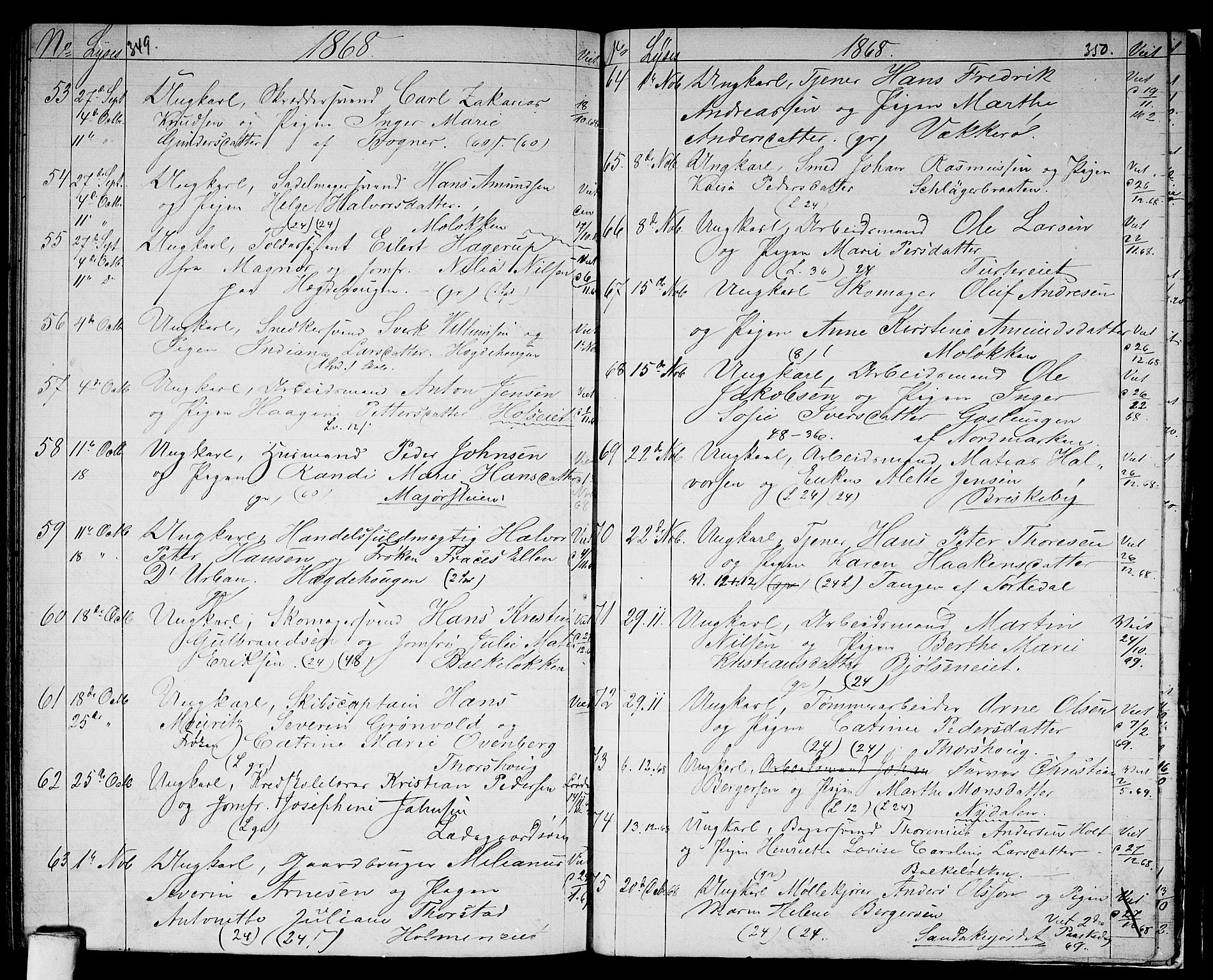 Vestre Aker prestekontor Kirkebøker, SAO/A-10025/G/Ga/L0001: Parish register (copy) no. I 1, 1859-1871, p. 349-350
