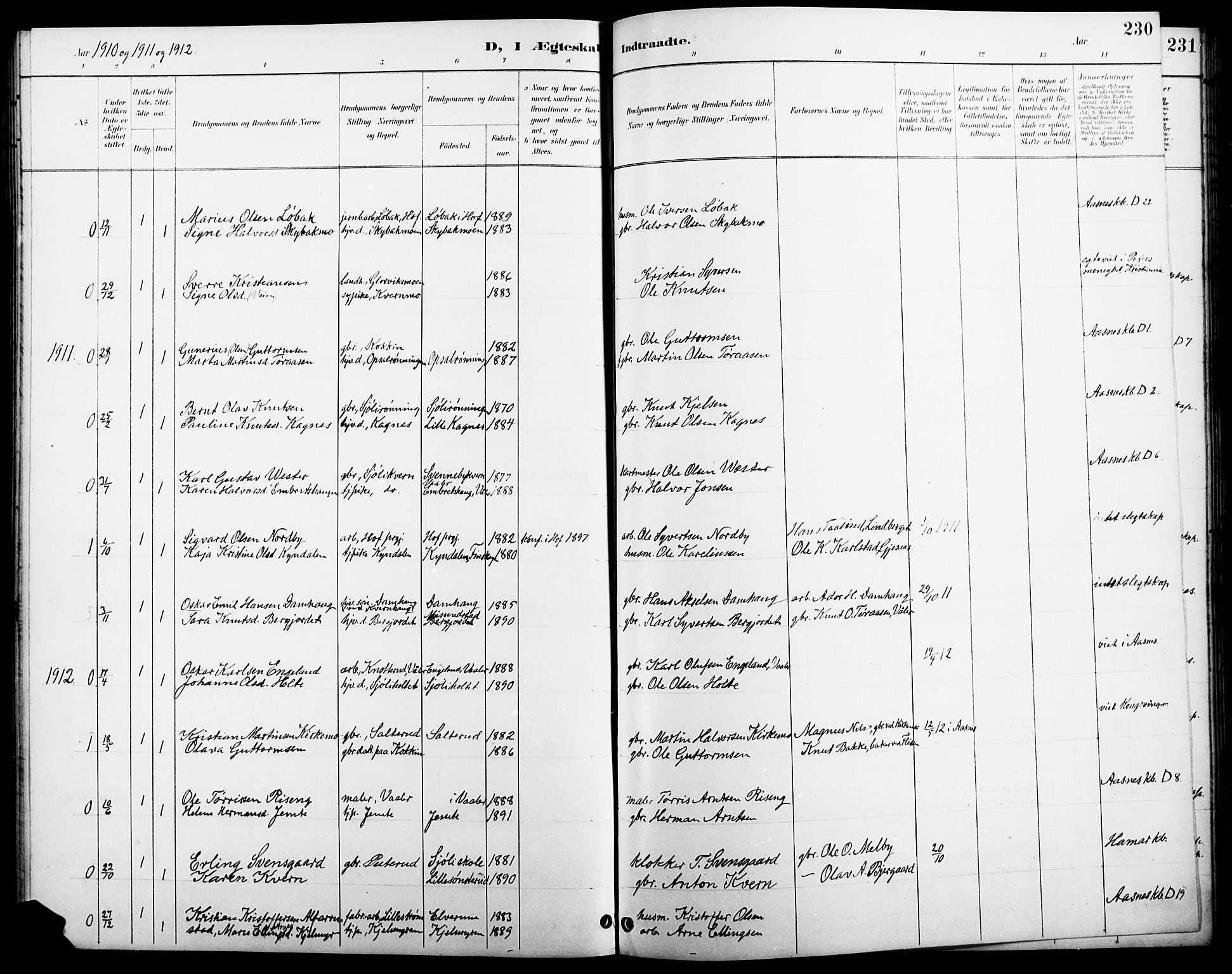 Åsnes prestekontor, AV/SAH-PREST-042/H/Ha/Hab/L0005: Parish register (copy) no. 5, 1895-1920, p. 230