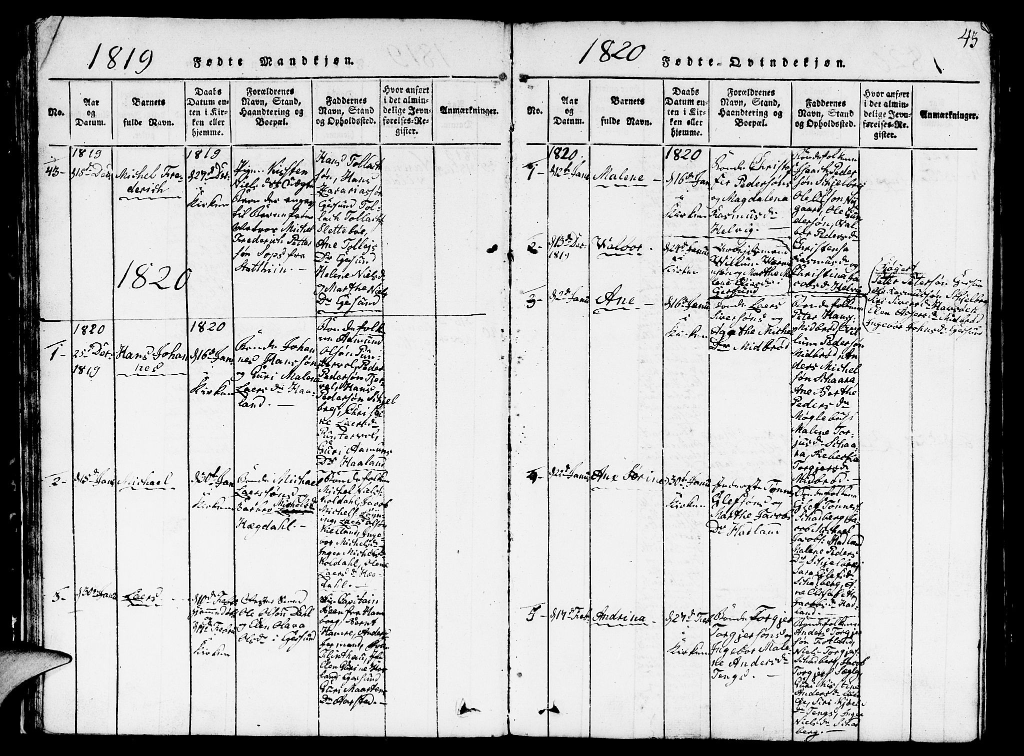 Eigersund sokneprestkontor, SAST/A-101807/S09/L0001: Parish register (copy) no. B 1, 1815-1827, p. 43
