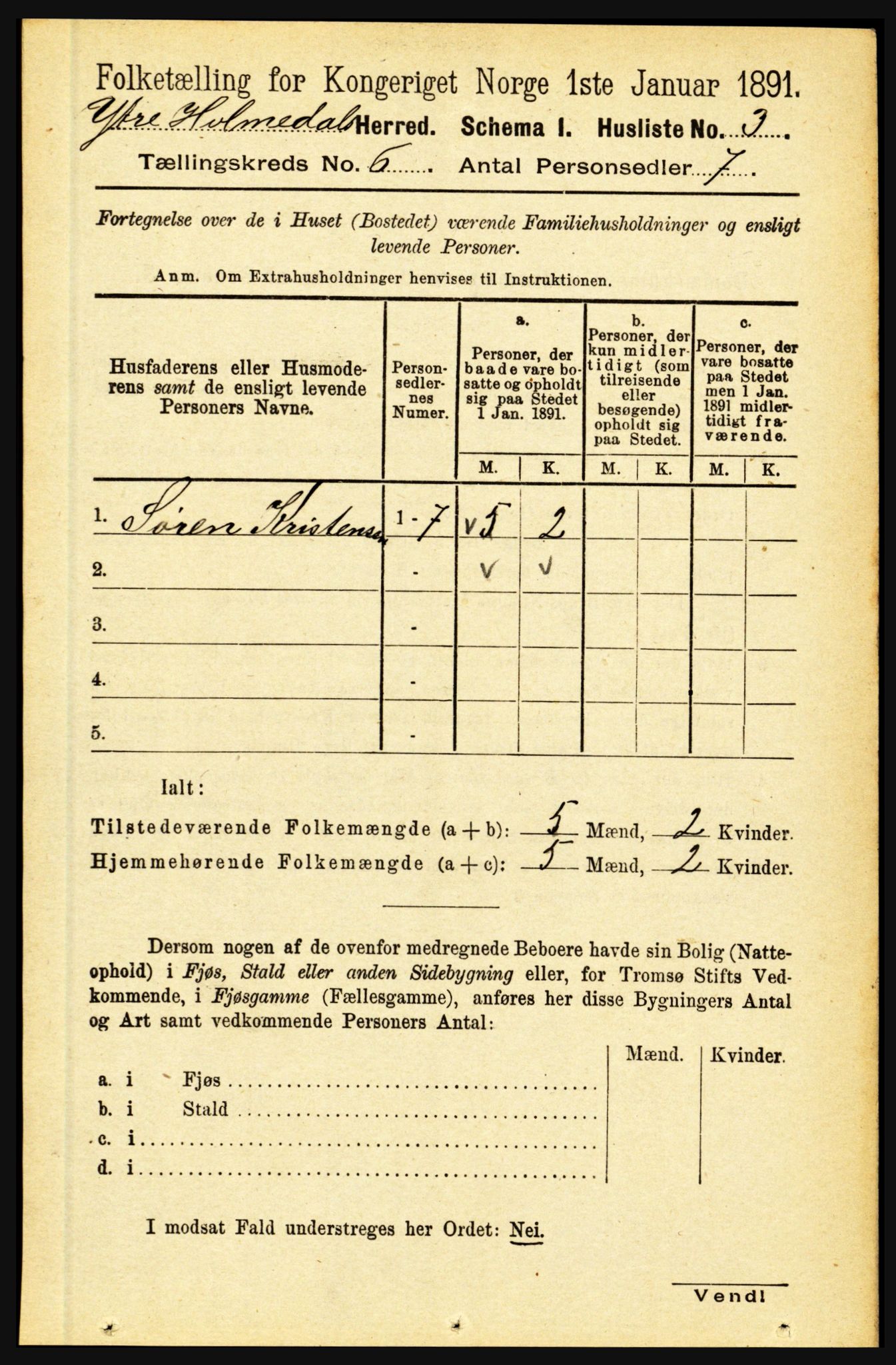 RA, 1891 census for 1429 Ytre Holmedal, 1891, p. 1290