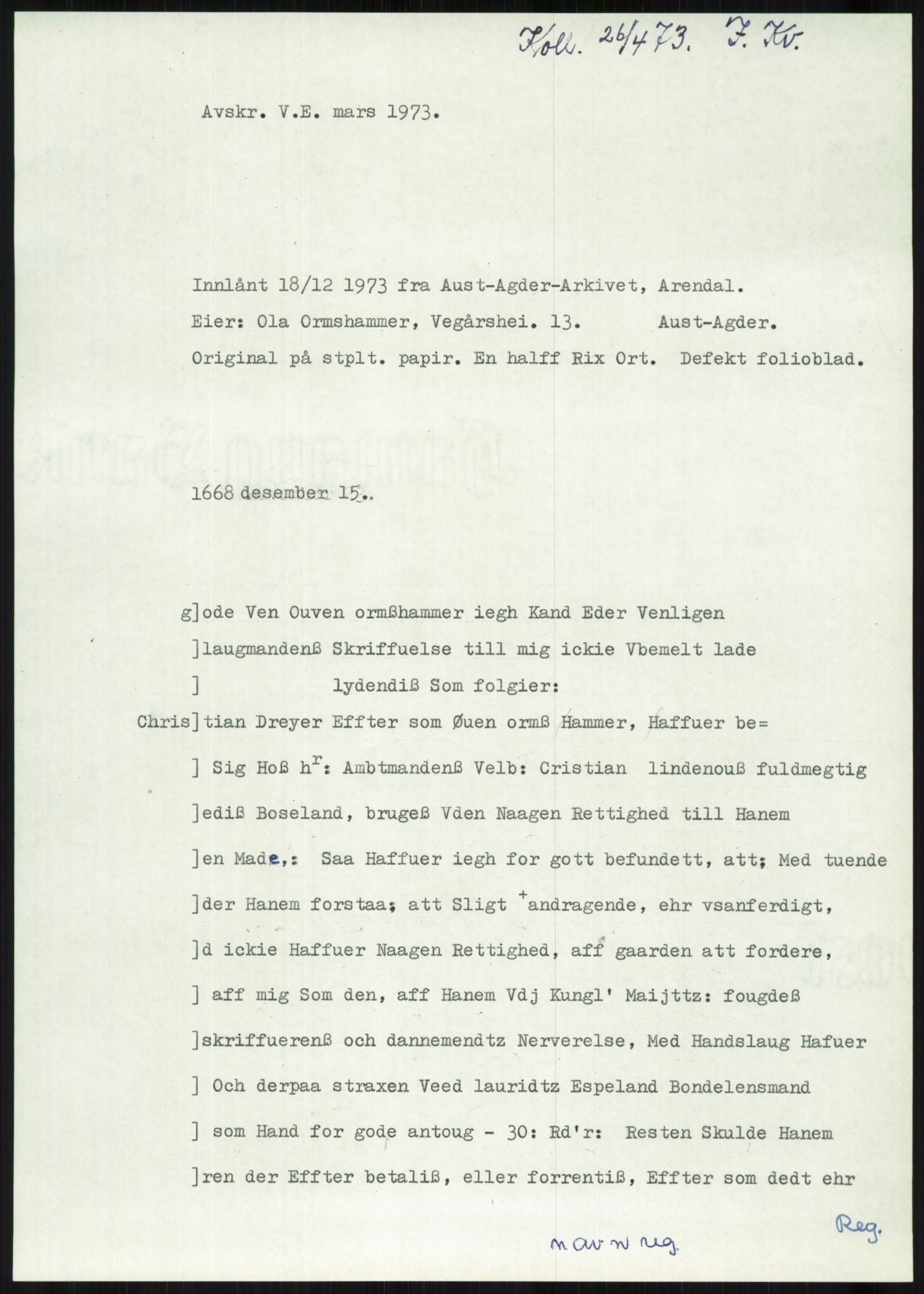 Samlinger til kildeutgivelse, Diplomavskriftsamlingen, AV/RA-EA-4053/H/Ha, p. 3685