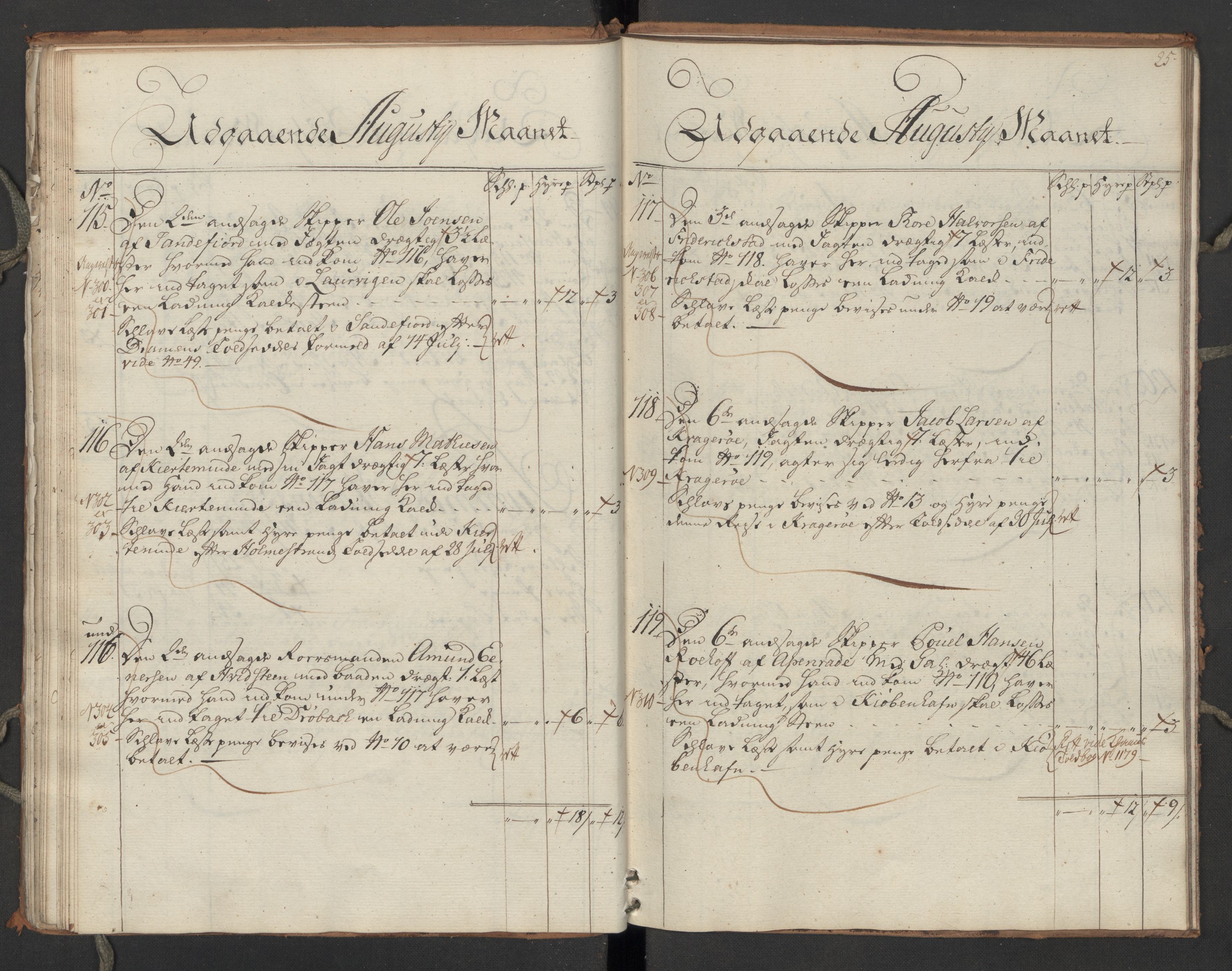 Generaltollkammeret, tollregnskaper, AV/RA-EA-5490/R06/L0064/0002: Tollregnskaper Kristiania / Utgående hovedtollbok Slependen, 1762, p. 24b-25a