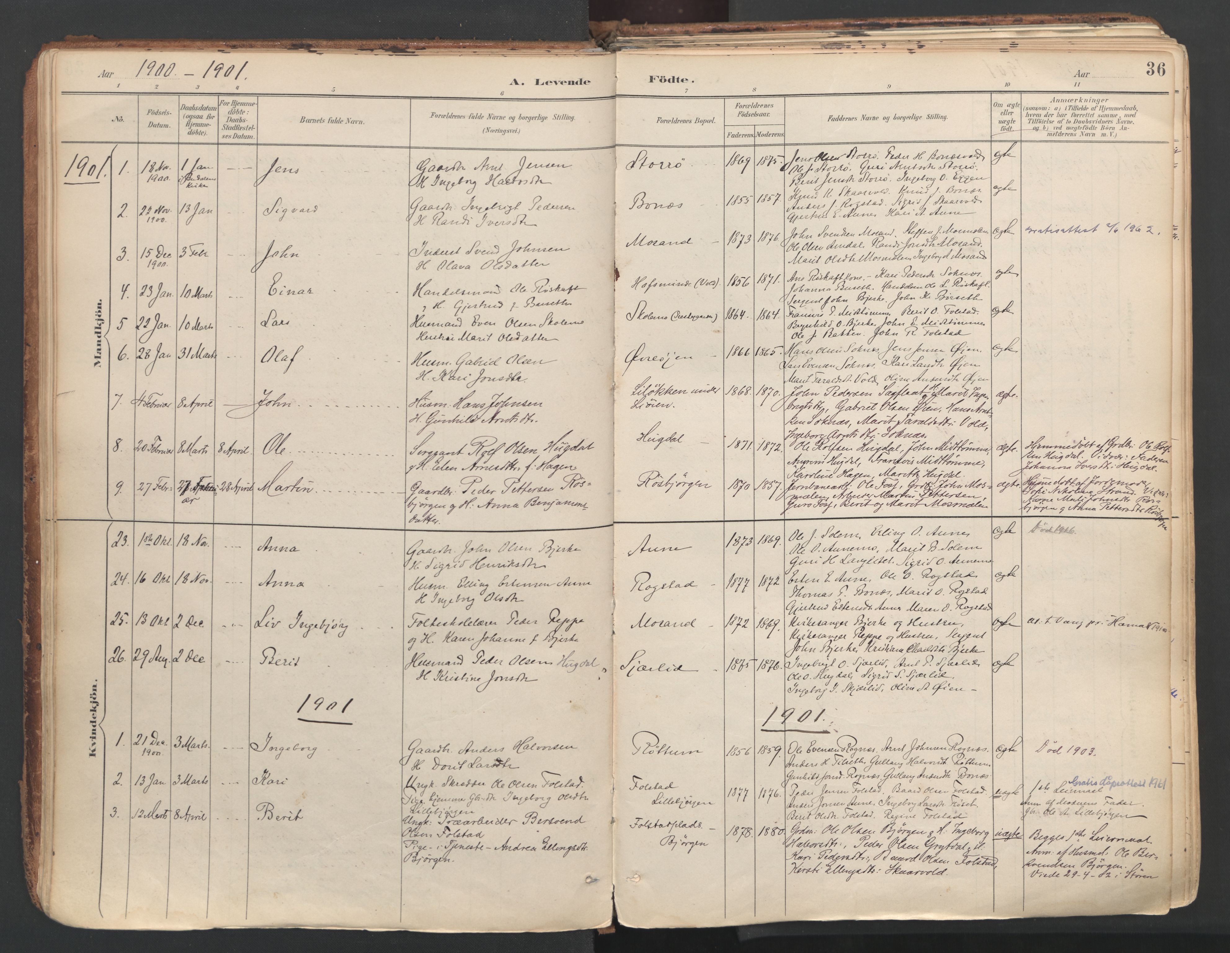 Ministerialprotokoller, klokkerbøker og fødselsregistre - Sør-Trøndelag, SAT/A-1456/687/L1004: Parish register (official) no. 687A10, 1891-1923, p. 36