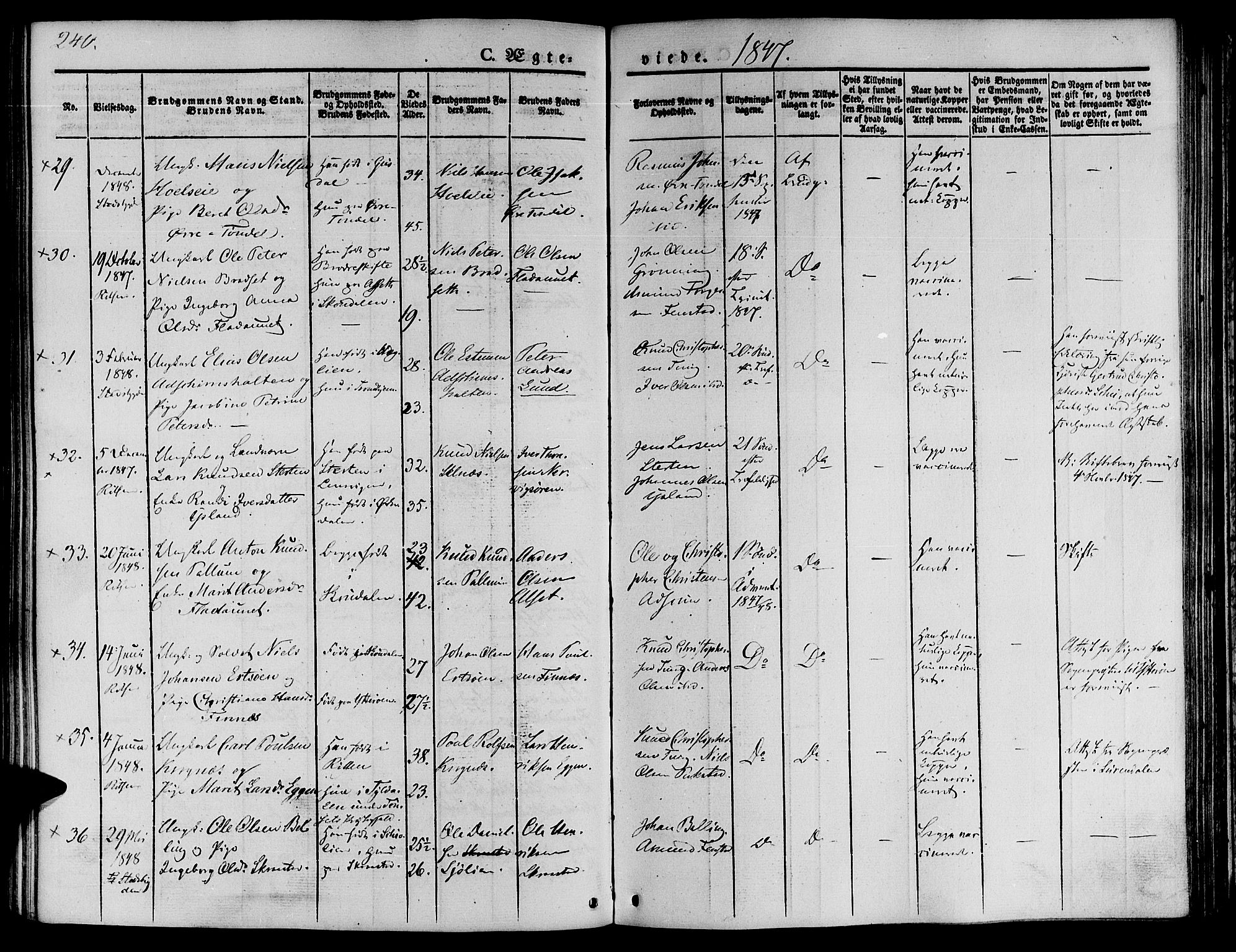 Ministerialprotokoller, klokkerbøker og fødselsregistre - Sør-Trøndelag, SAT/A-1456/646/L0610: Parish register (official) no. 646A08, 1837-1847, p. 240