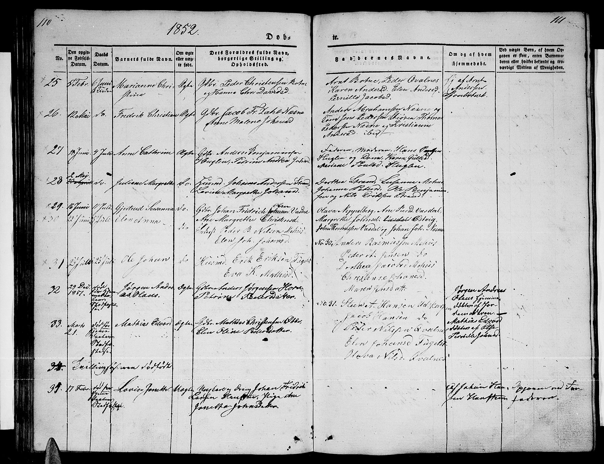 Ministerialprotokoller, klokkerbøker og fødselsregistre - Nordland, AV/SAT-A-1459/838/L0555: Parish register (copy) no. 838C02, 1842-1861, p. 110-111