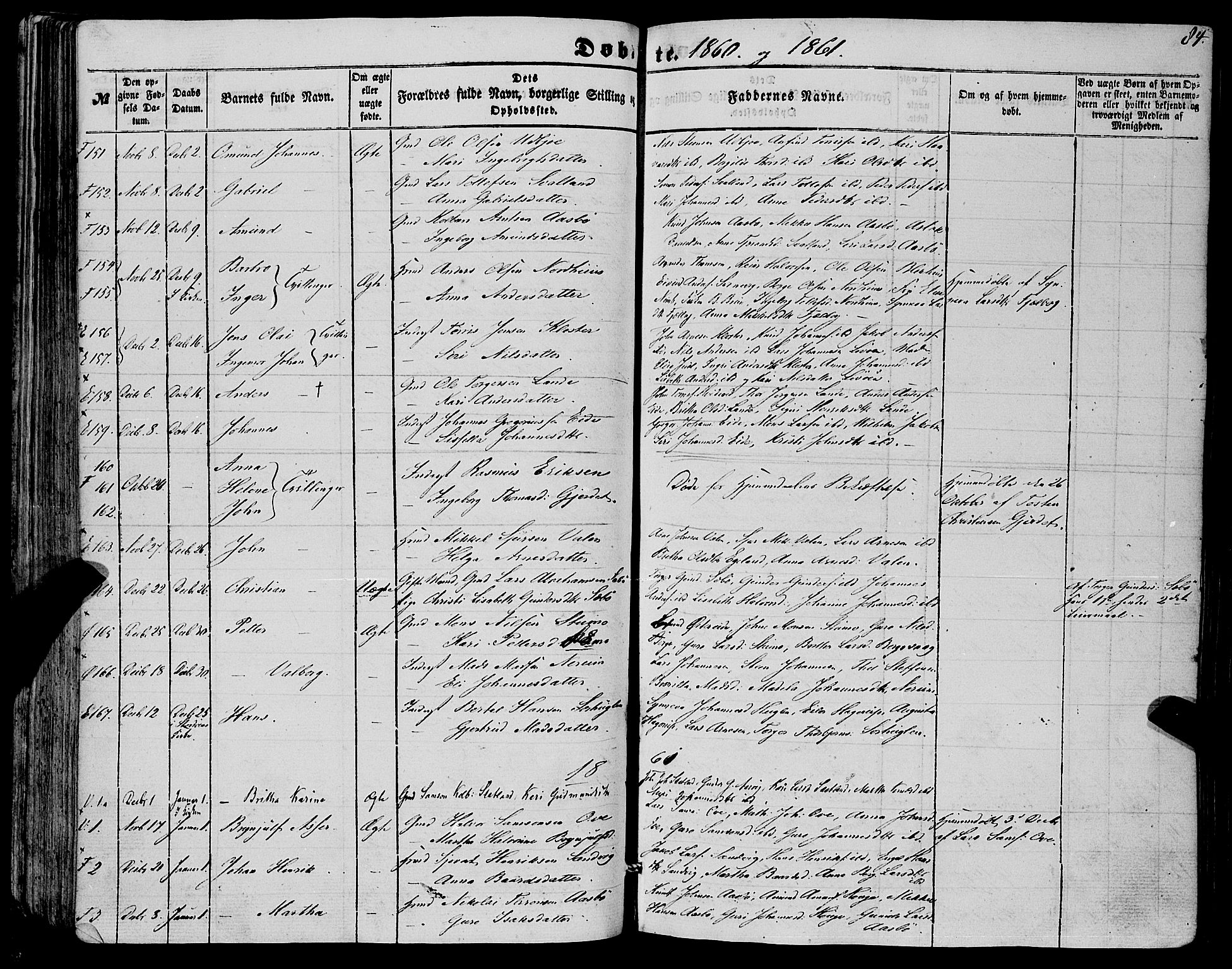 Fjelberg sokneprestembete, SAB/A-75201/H/Haa: Parish register (official) no. A 7, 1851-1867, p. 84