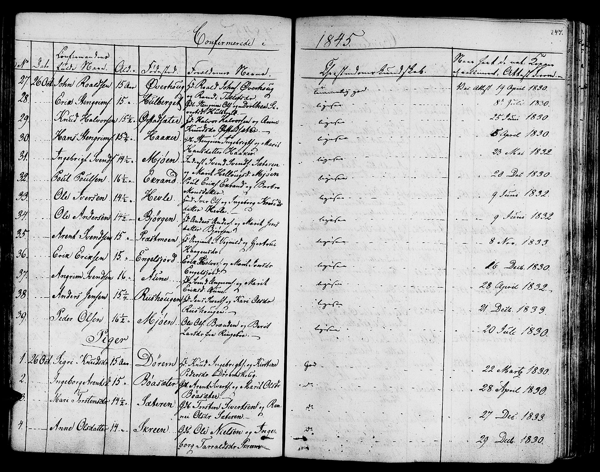 Ministerialprotokoller, klokkerbøker og fødselsregistre - Sør-Trøndelag, AV/SAT-A-1456/678/L0897: Parish register (official) no. 678A06-07, 1821-1847, p. 247