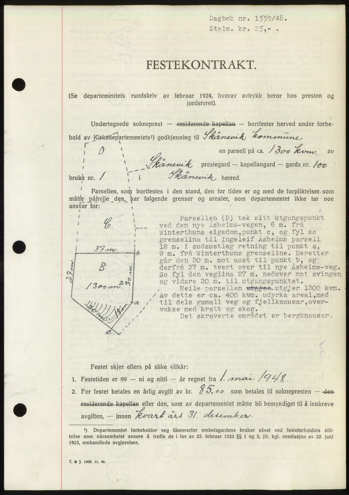 Sunnhordland sorenskrivar, AV/SAB-A-2401: Mortgage book no. B75-79, 1948-1950, Diary no: : 1559/1948