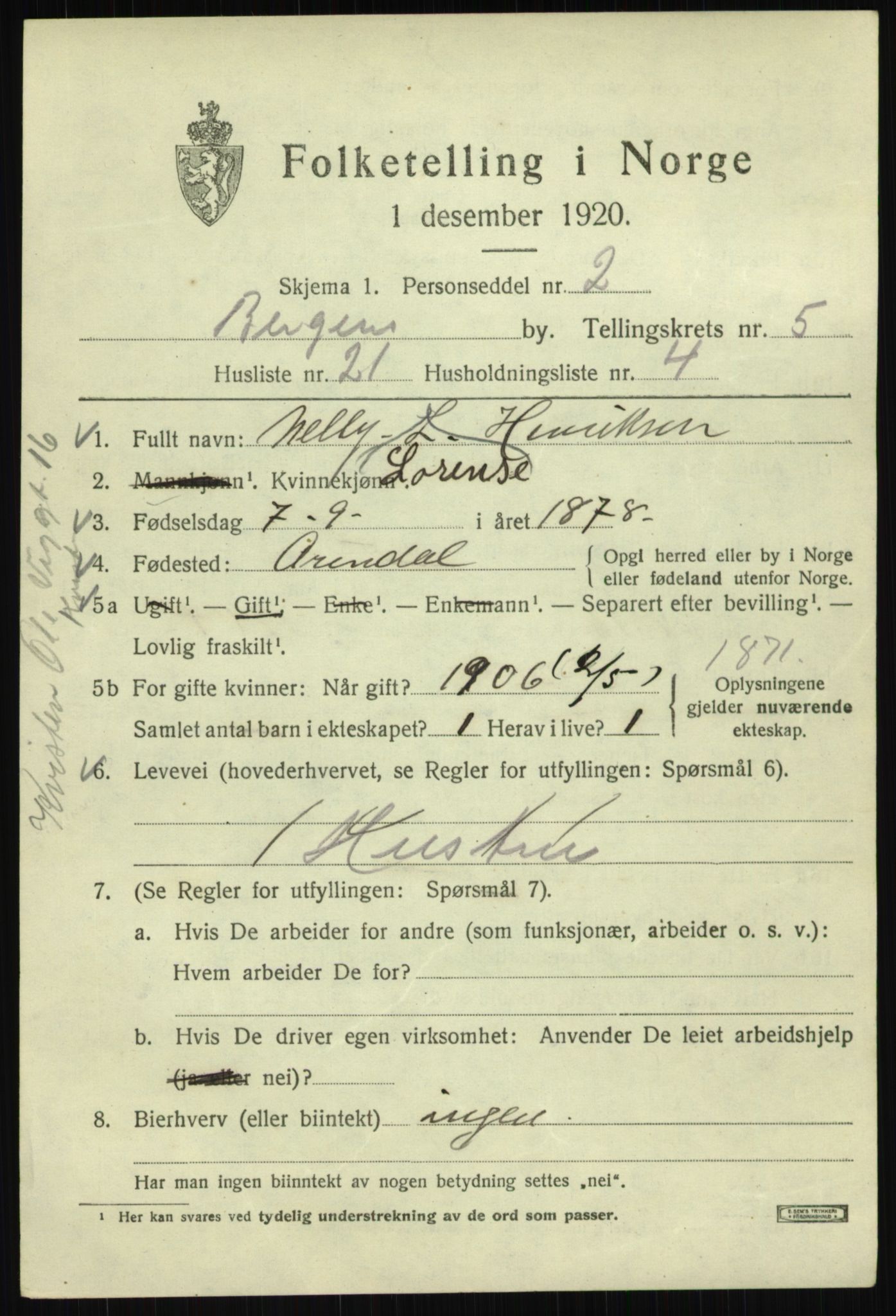 SAB, 1920 census for Bergen, 1920, p. 65346