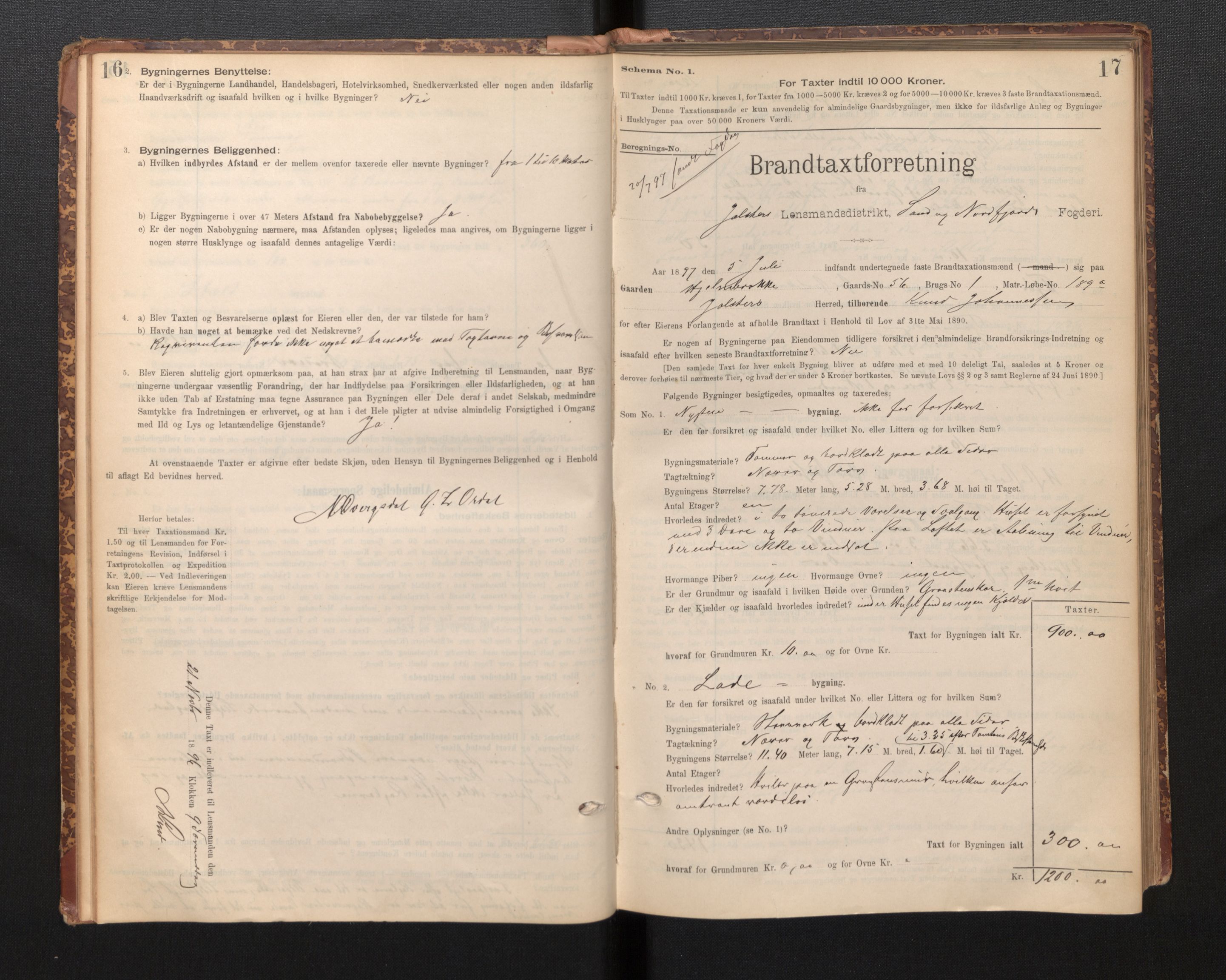 Lensmannen i Jølster, SAB/A-28701/0012/L0004: Branntakstprotokoll, skjematakst, 1895-1923, p. 16-17