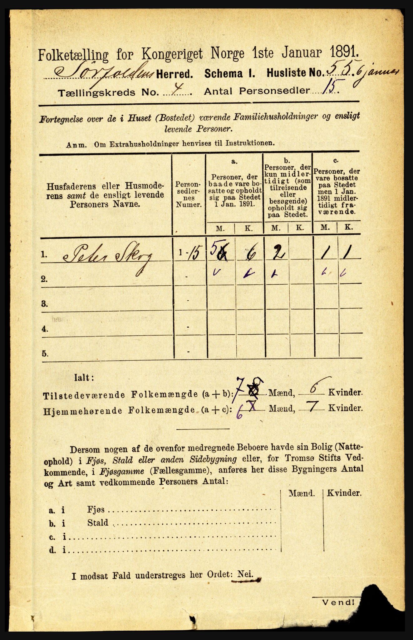 RA, 1891 census for 1845 Sørfold, 1891, p. 952