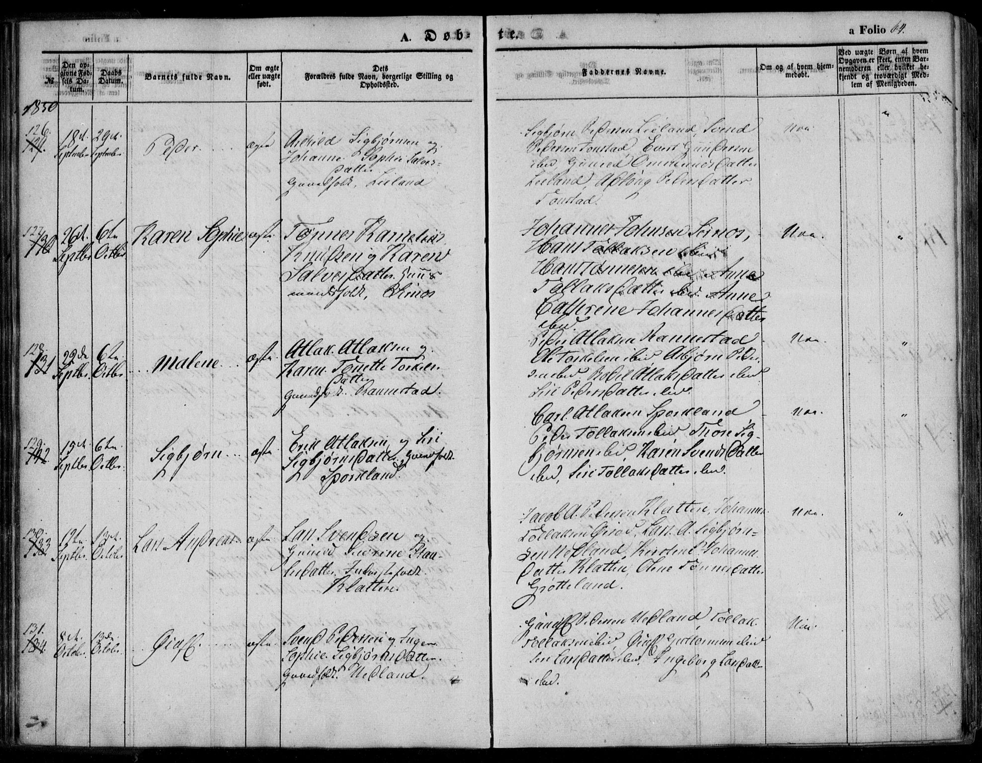 Bakke sokneprestkontor, AV/SAK-1111-0002/F/Fa/Faa/L0005: Parish register (official) no. A 5, 1847-1855, p. 64