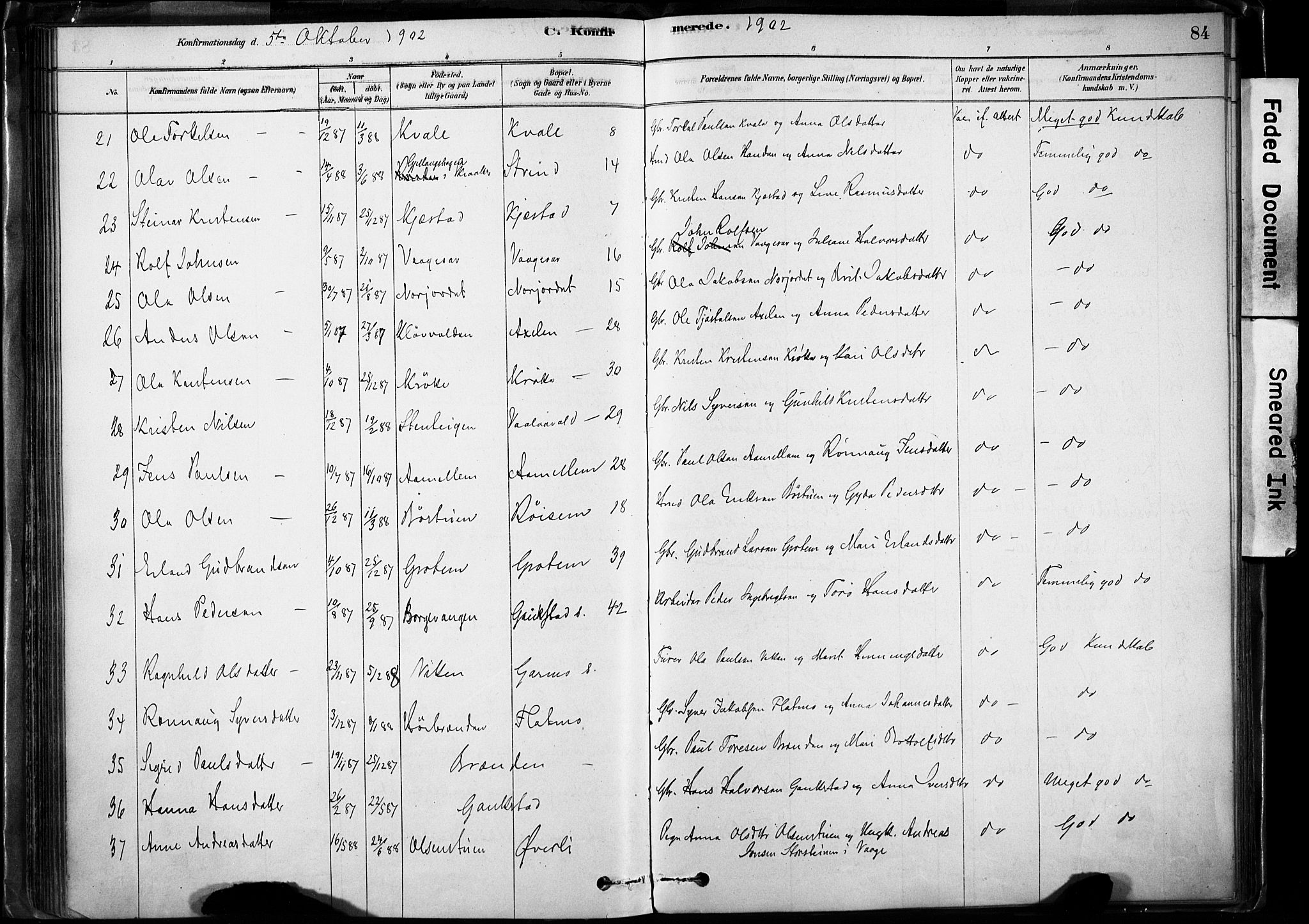 Lom prestekontor, SAH/PREST-070/K/L0009: Parish register (official) no. 9, 1878-1907, p. 84