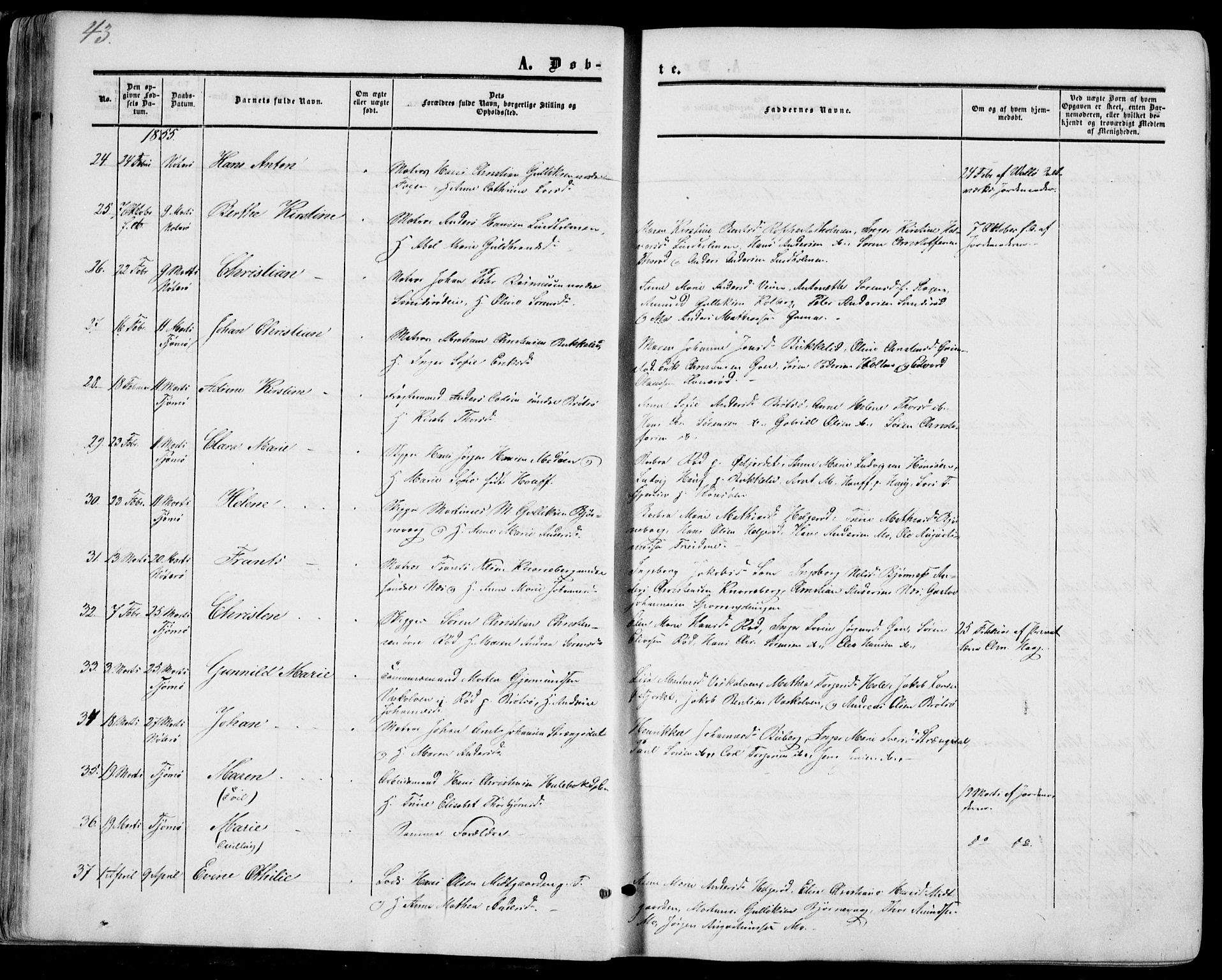 Nøtterøy kirkebøker, SAKO/A-354/F/Fa/L0006: Parish register (official) no. I 6, 1852-1864, p. 43